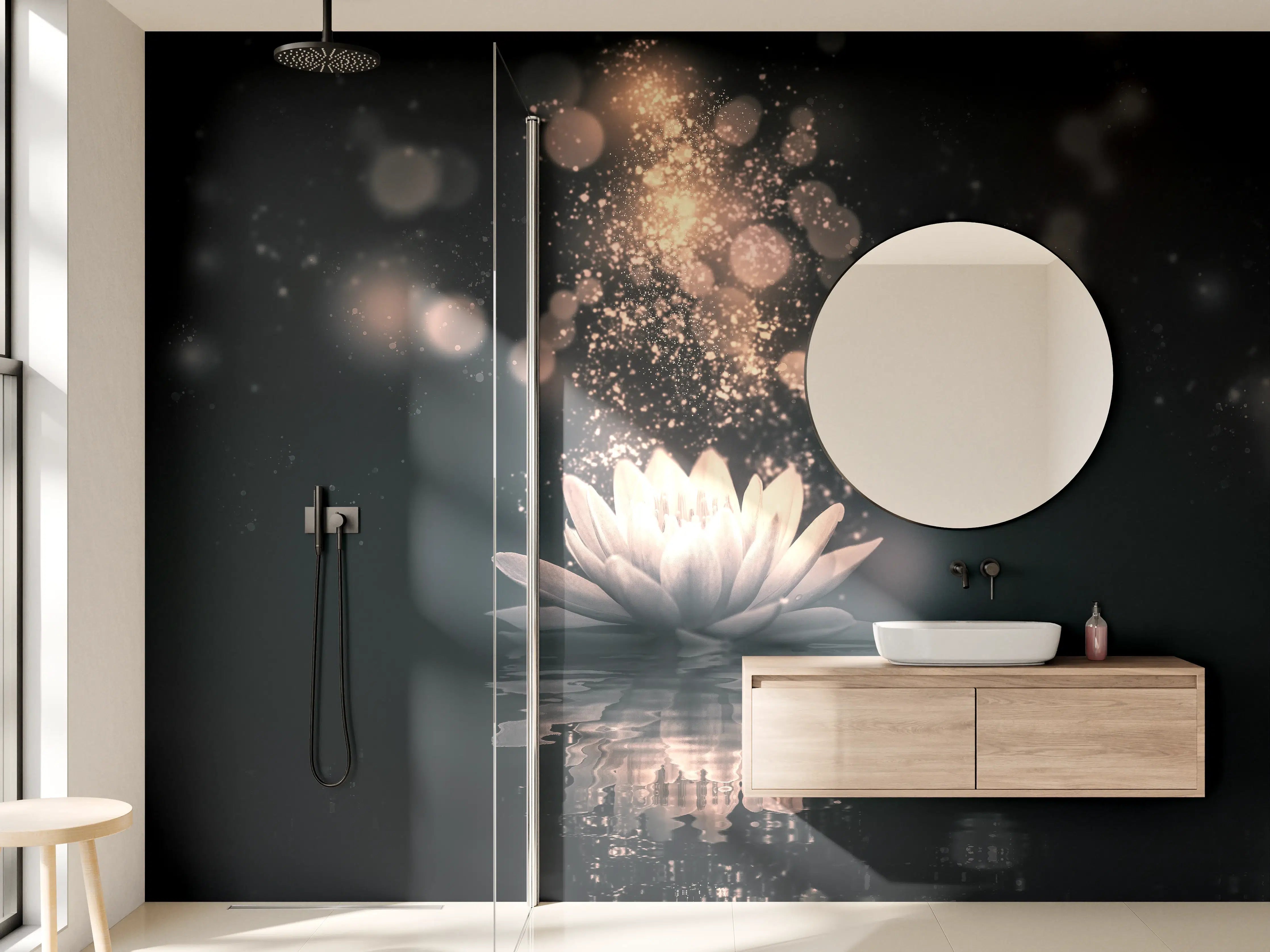 Wandverkleidung Bad - Goldenes Lotus-Reflektion Dunkel