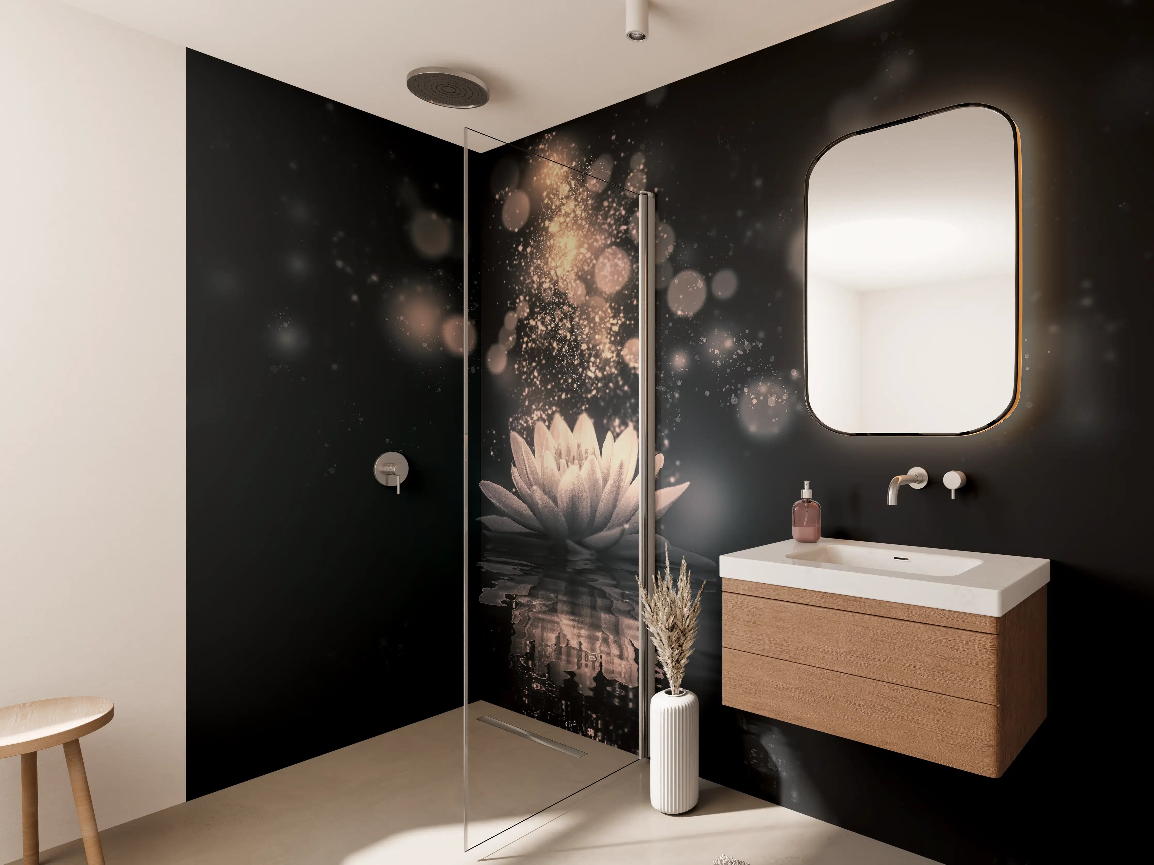 Wandverkleidung Bad - Goldenes Lotus-Reflektion Dunkel