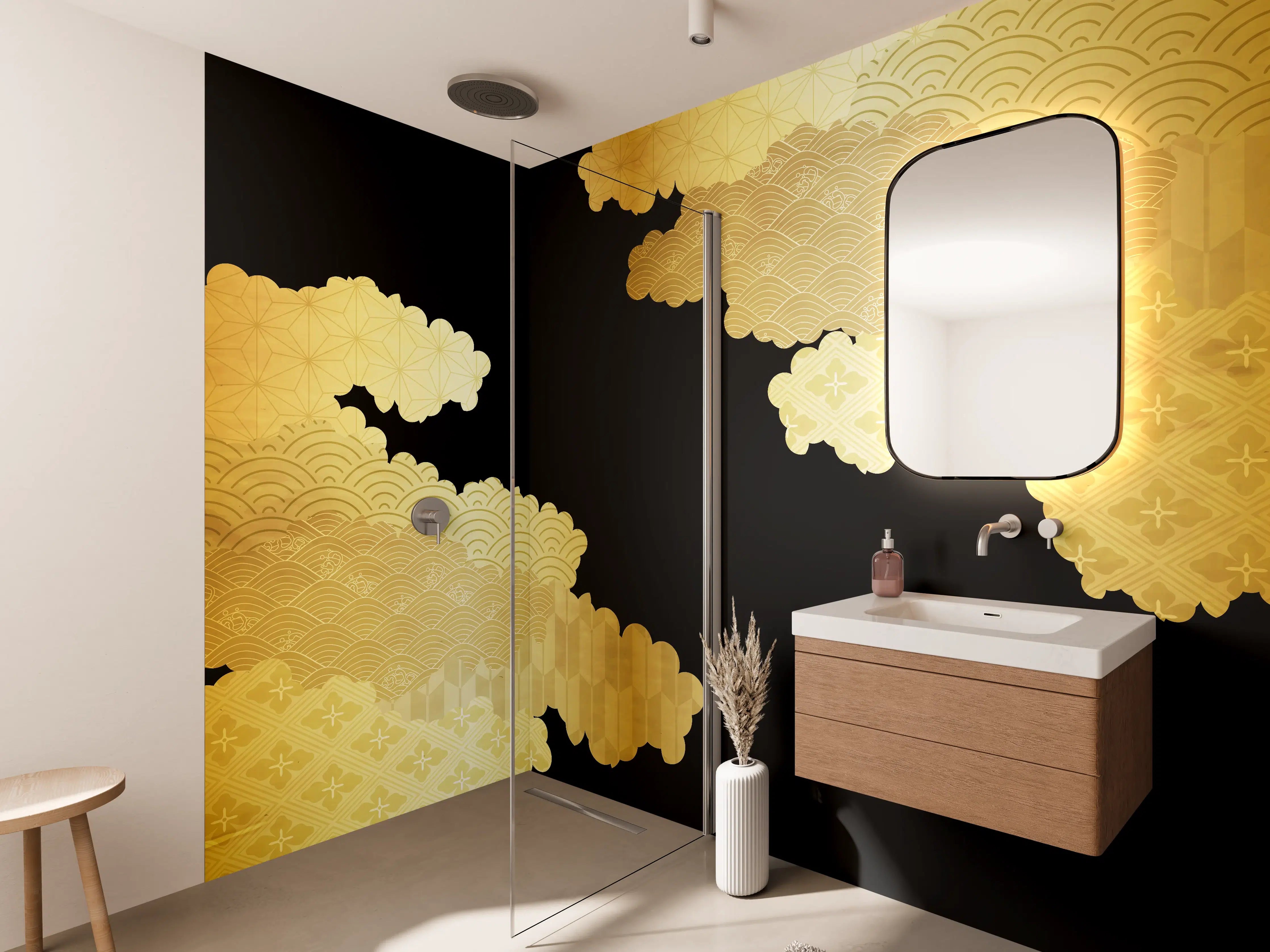 Wandverkleidung Bad - Goldenes Wolkendesign Muster