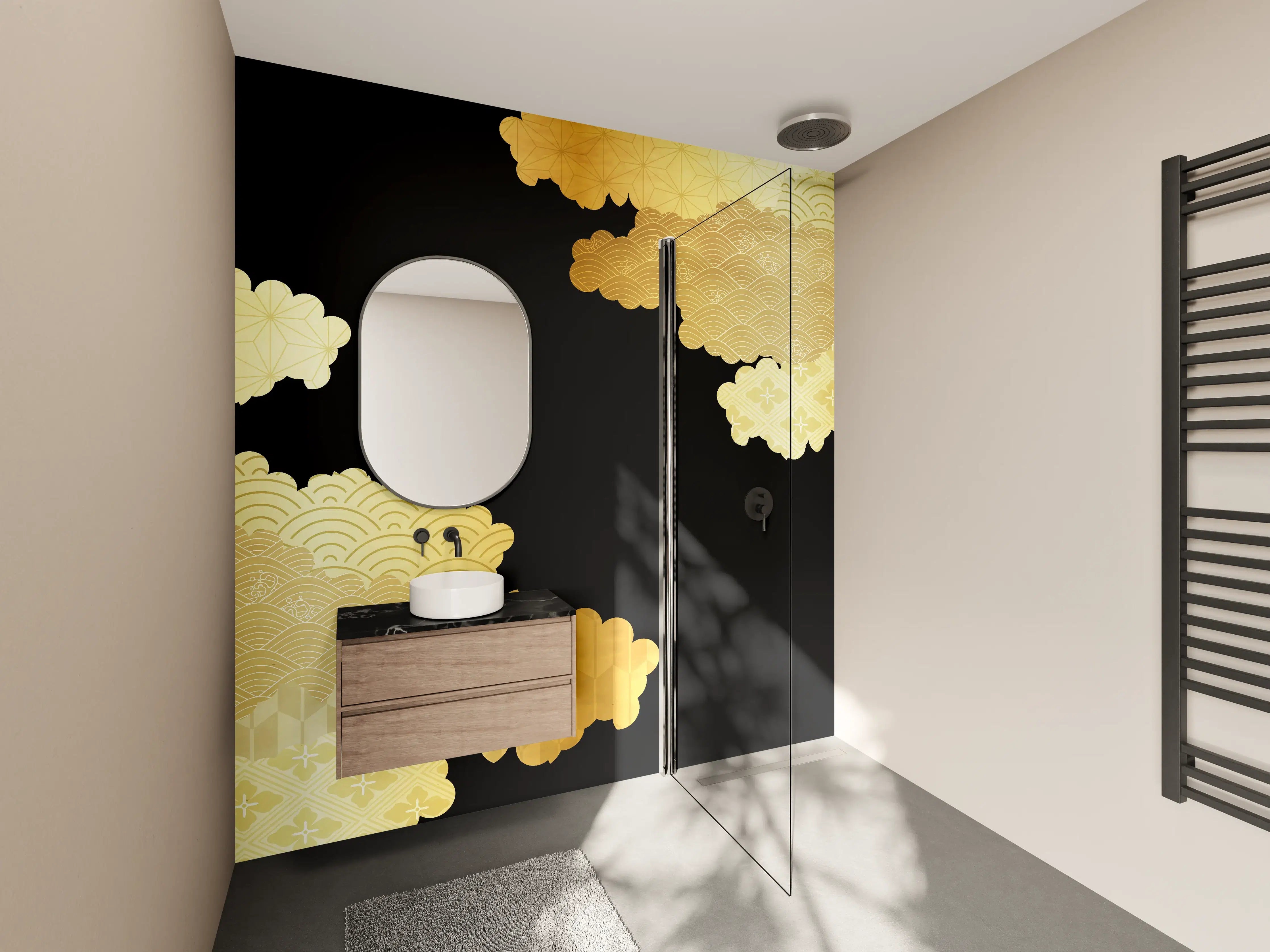 Wandverkleidung Bad - Goldenes Wolkendesign Muster
