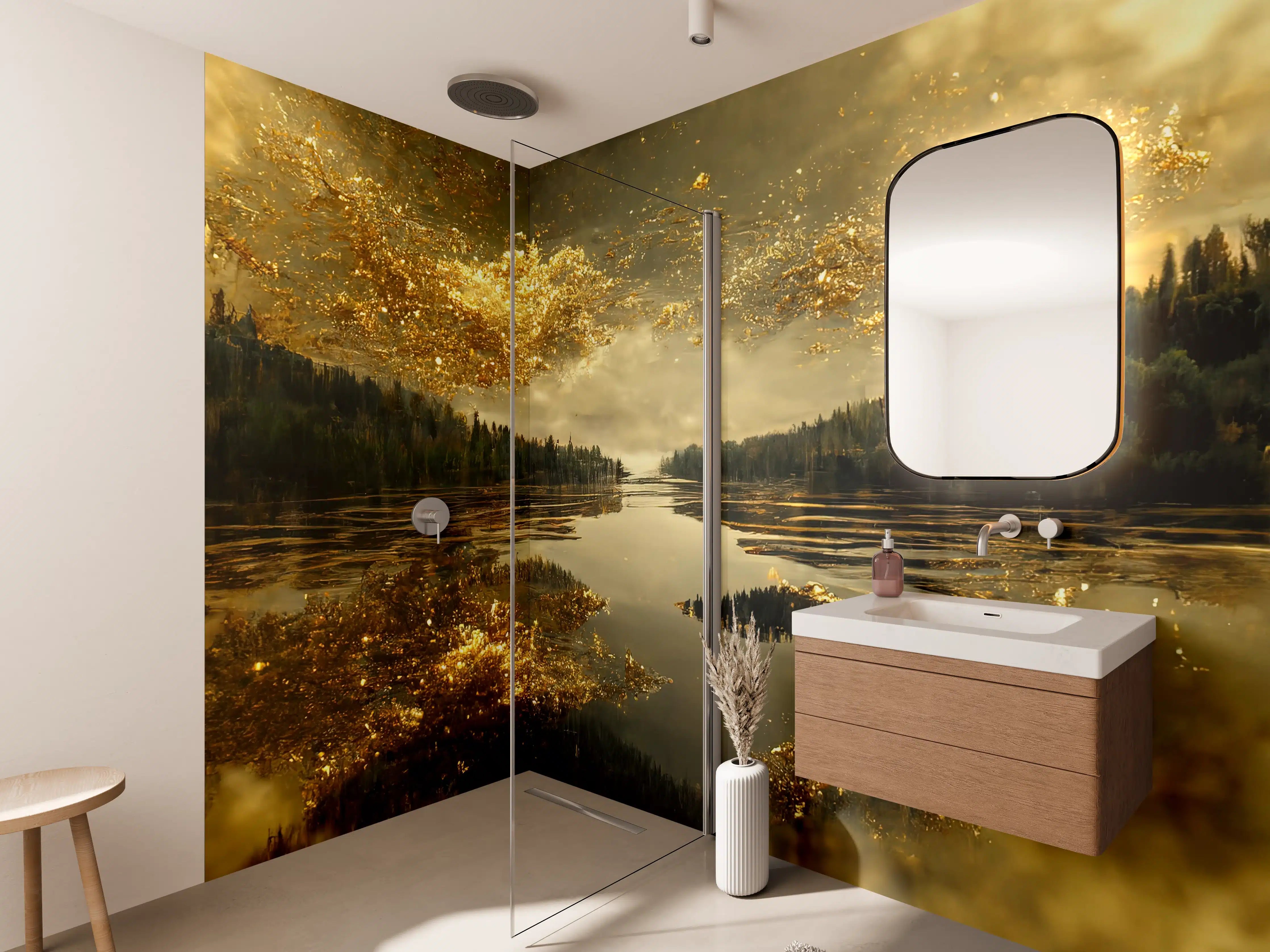 Wandverkleidung Bad - Goldstaub über Fluss