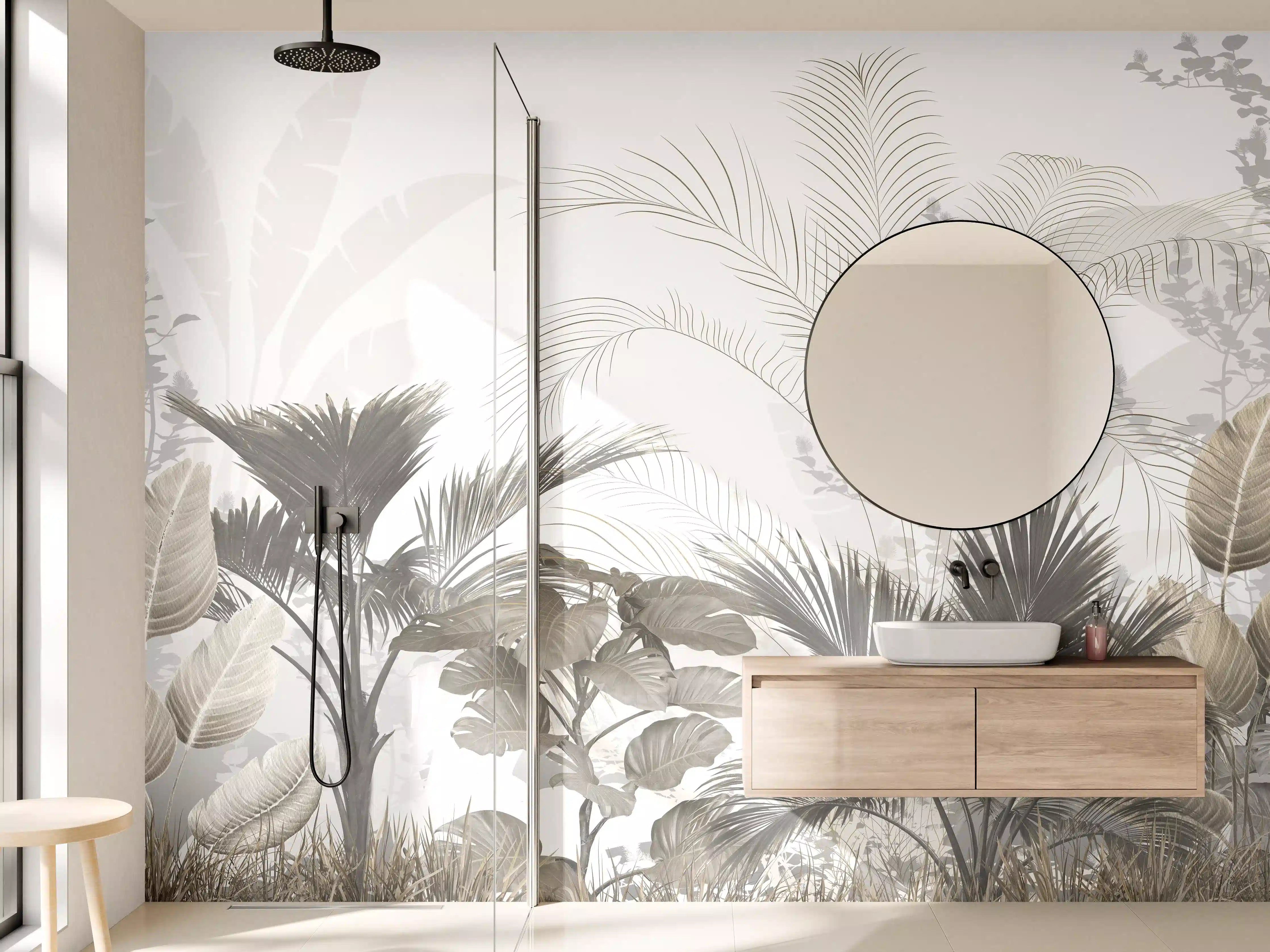 Wandverkleidung Bad - Gräulich - Florales Wandbild