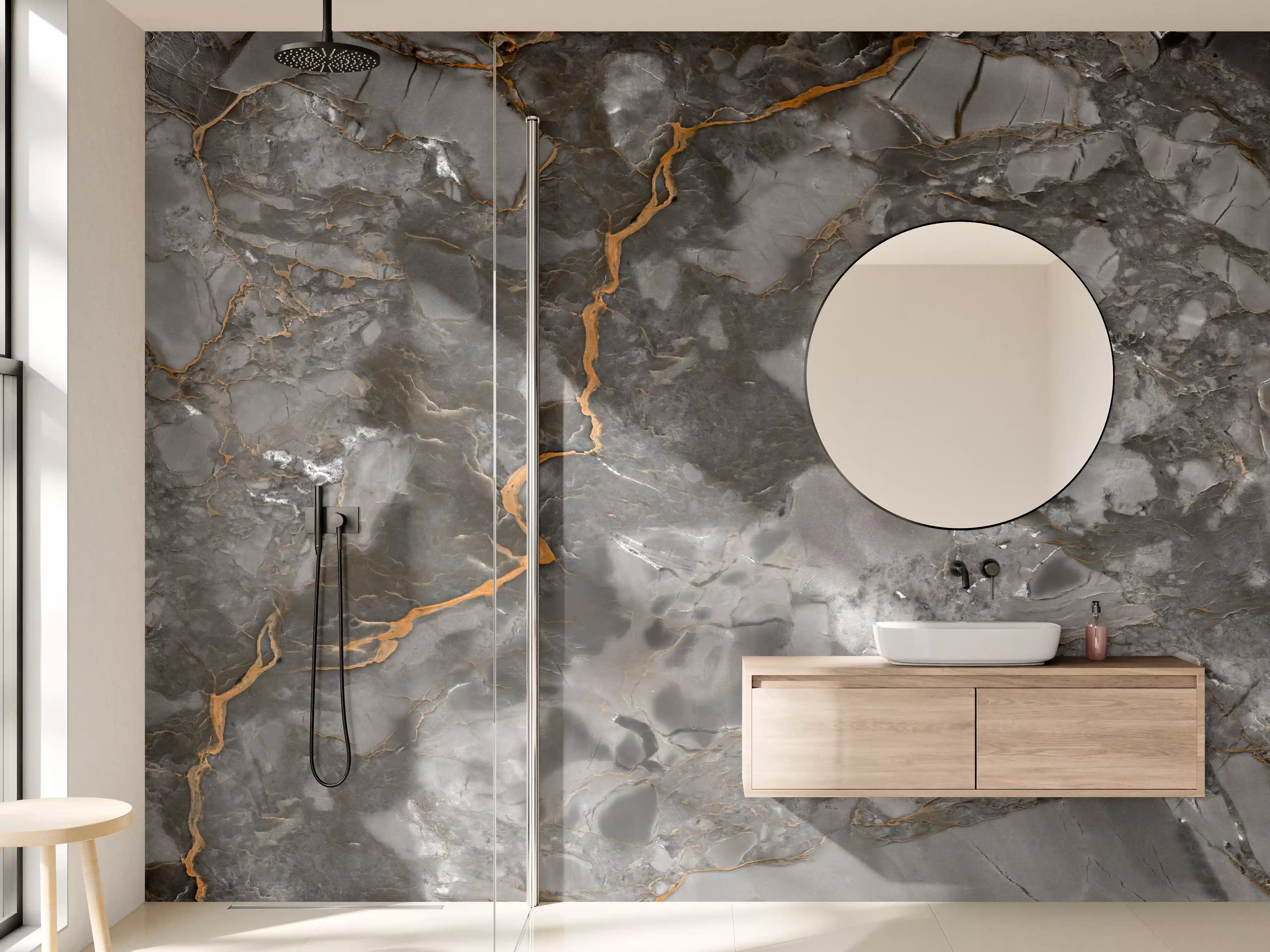 Wandverkleidung Bad - Gräulich-Schwarzer Marmor