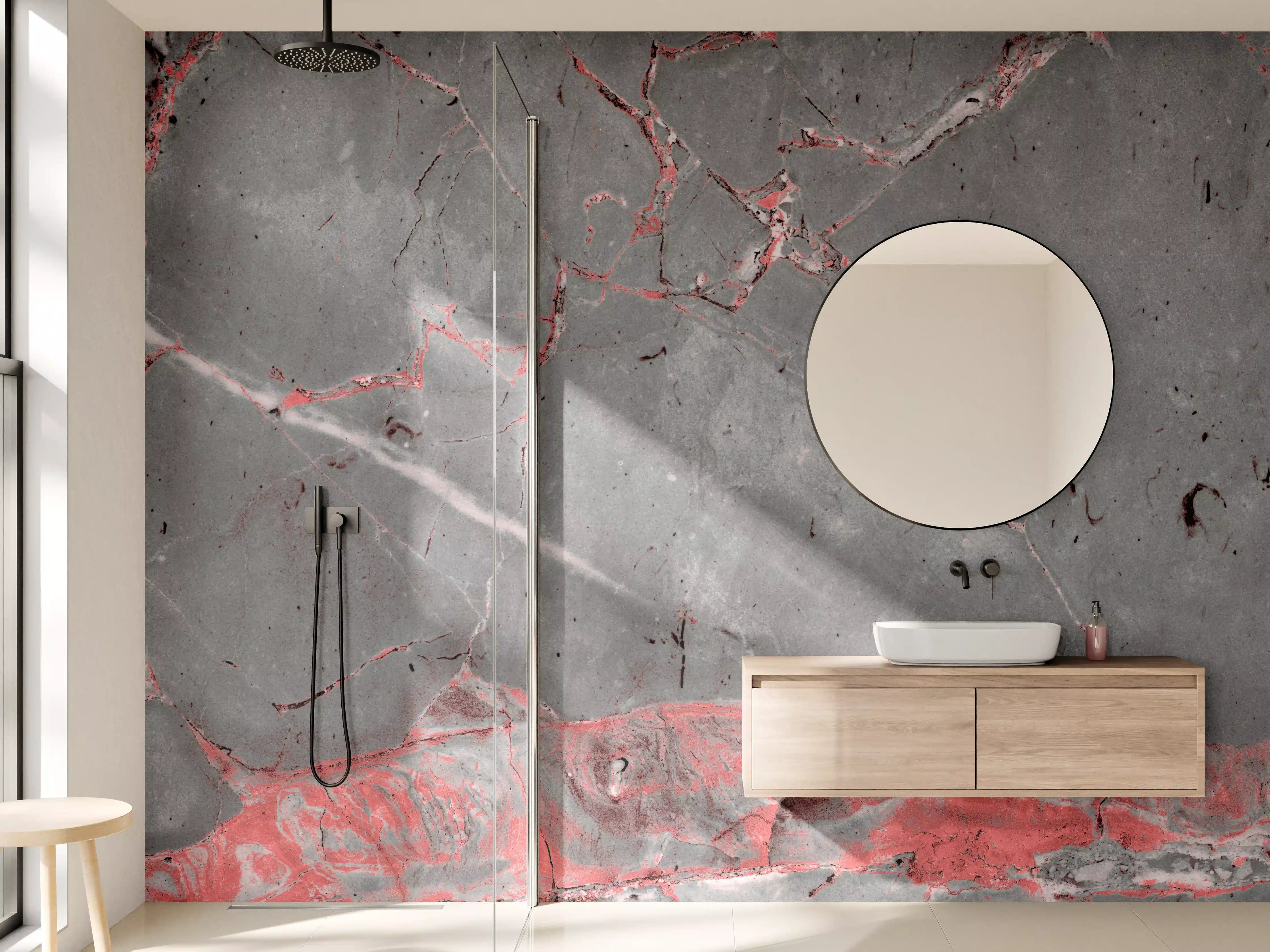 Wandverkleidung Bad - Gräulich-rote Marmor Textur