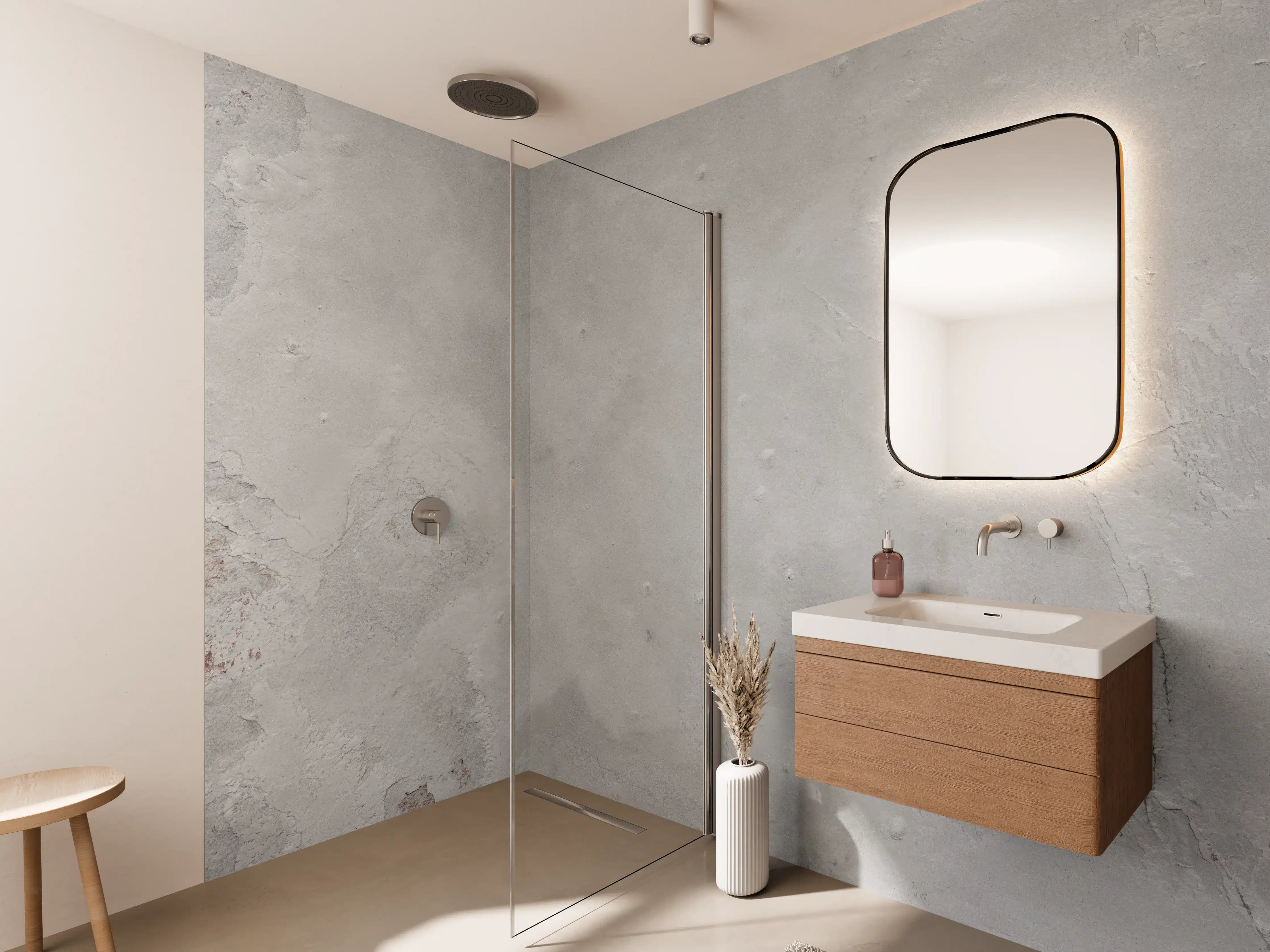 Wandverkleidung Bad - Gräuliche Naturstein Textur