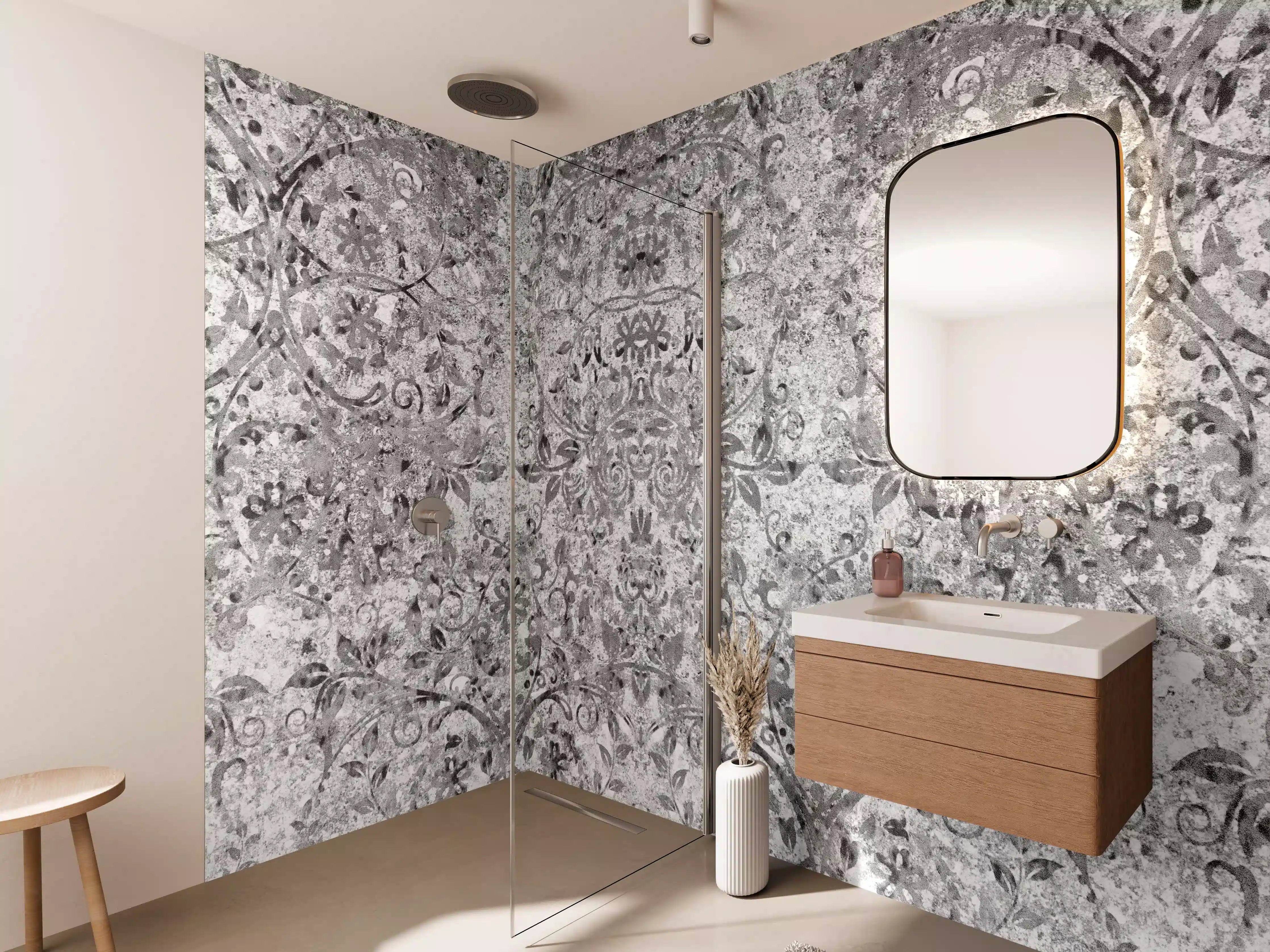 Wandverkleidung Bad - Gräuliche gealterte Tapet-Wand