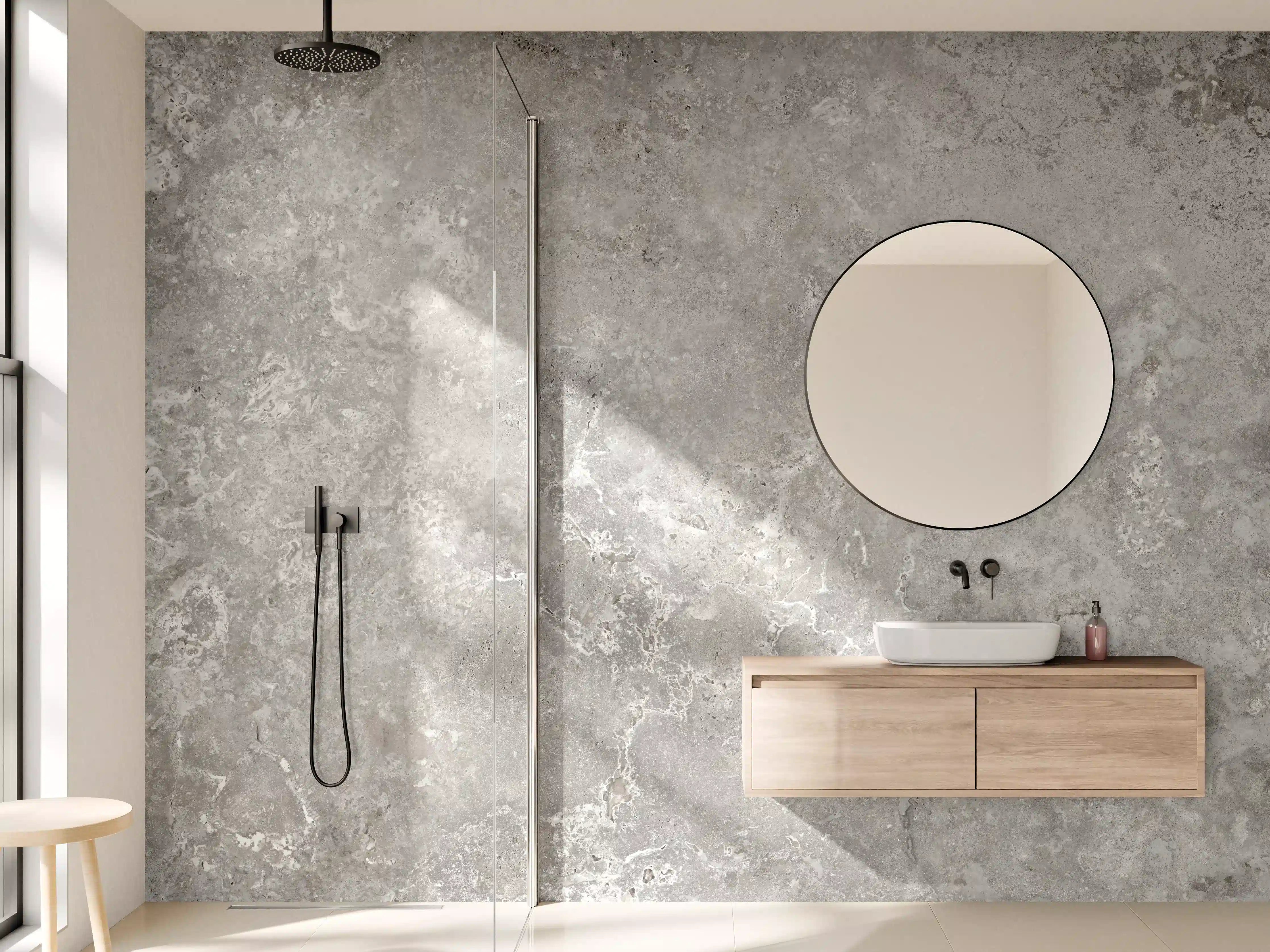 Wandverkleidung Bad - Gräulicher Zement