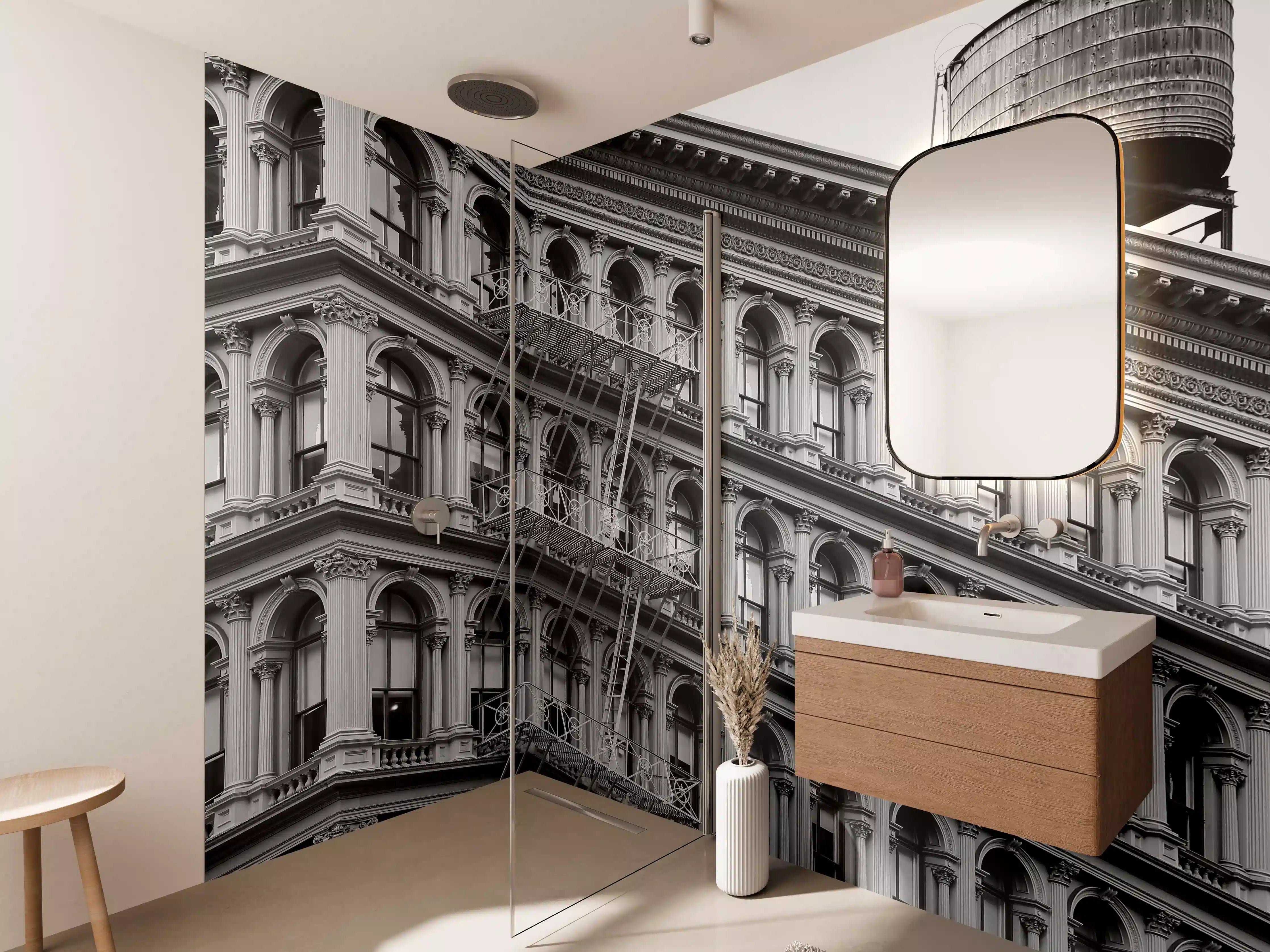 Wandverkleidung Bad - Gräuliches Foto - Architektur in NYC