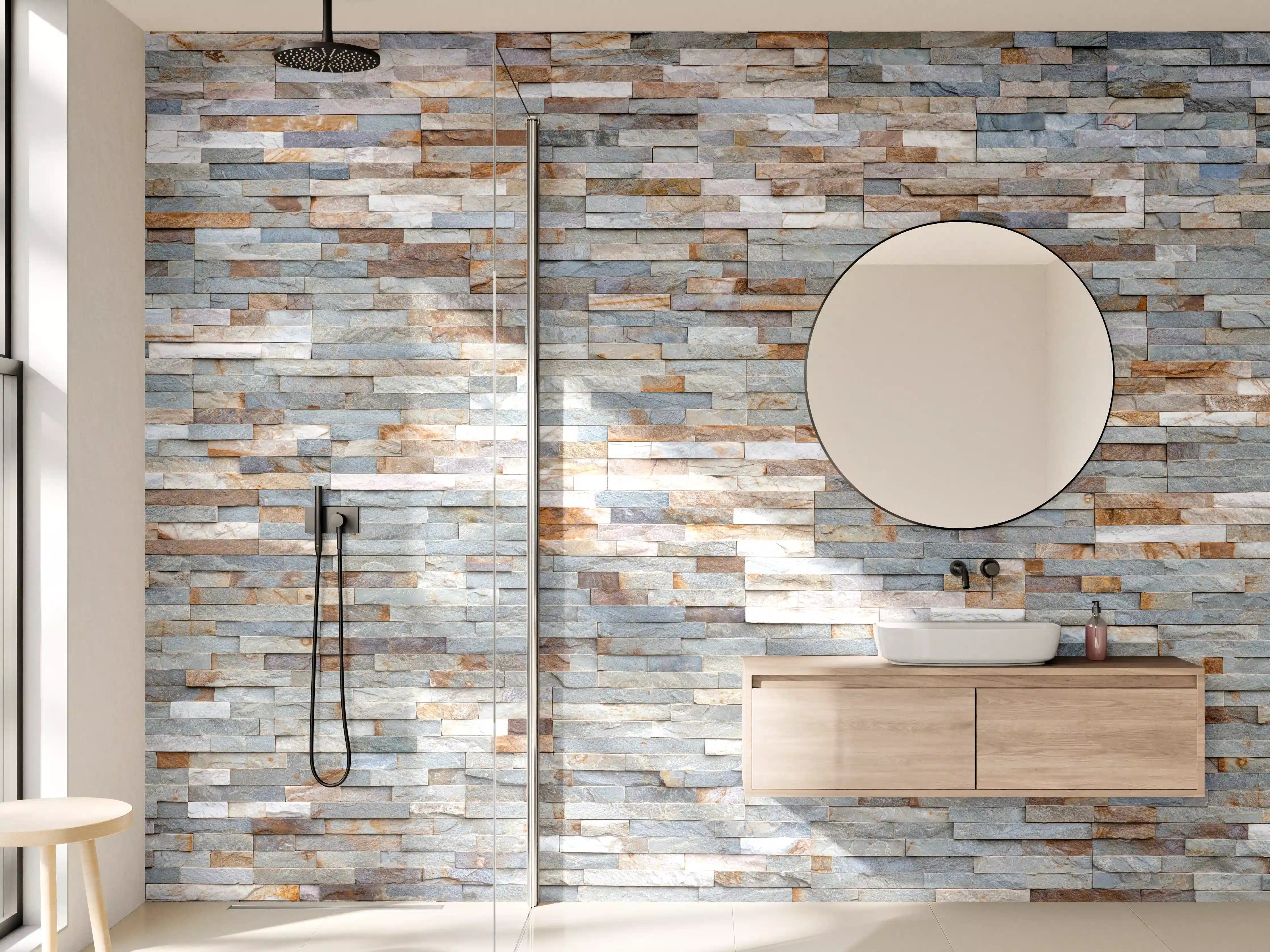 Wandverkleidung Bad - Grau-Beige Steinmauer Textur