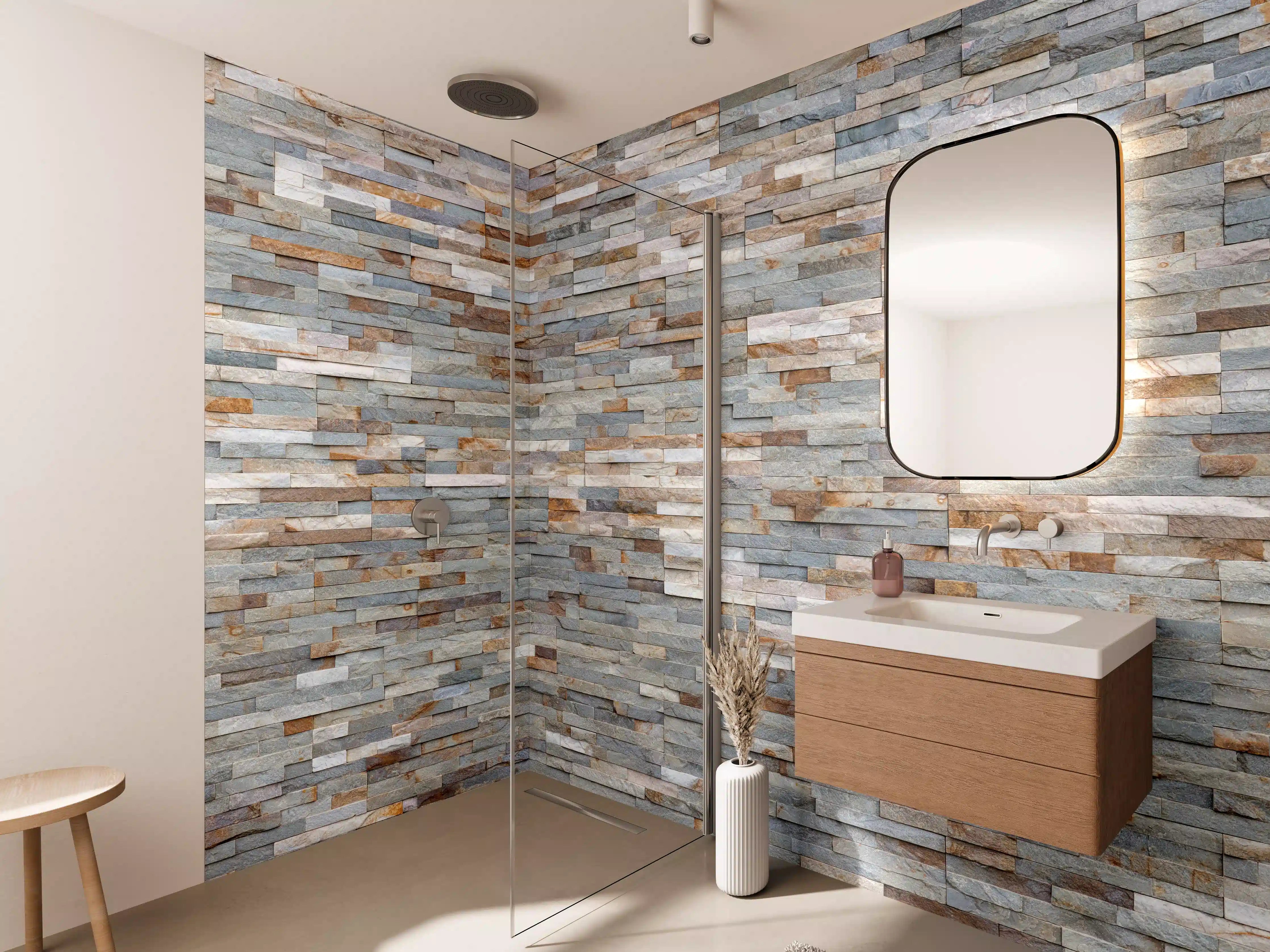 Wandverkleidung Bad - Grau-Beige Steinmauer Textur