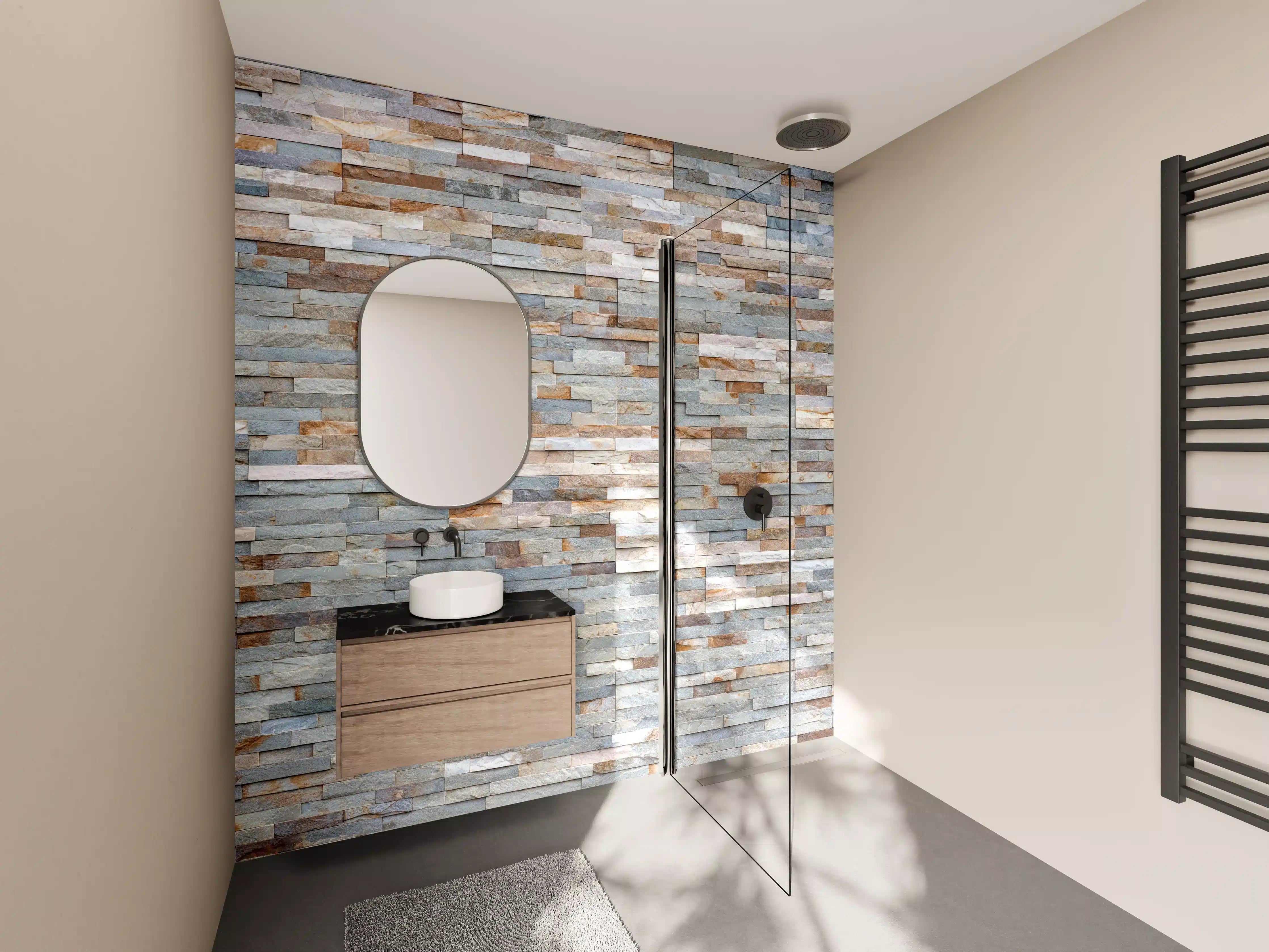 Wandverkleidung Bad - Grau-Beige Steinmauer Textur