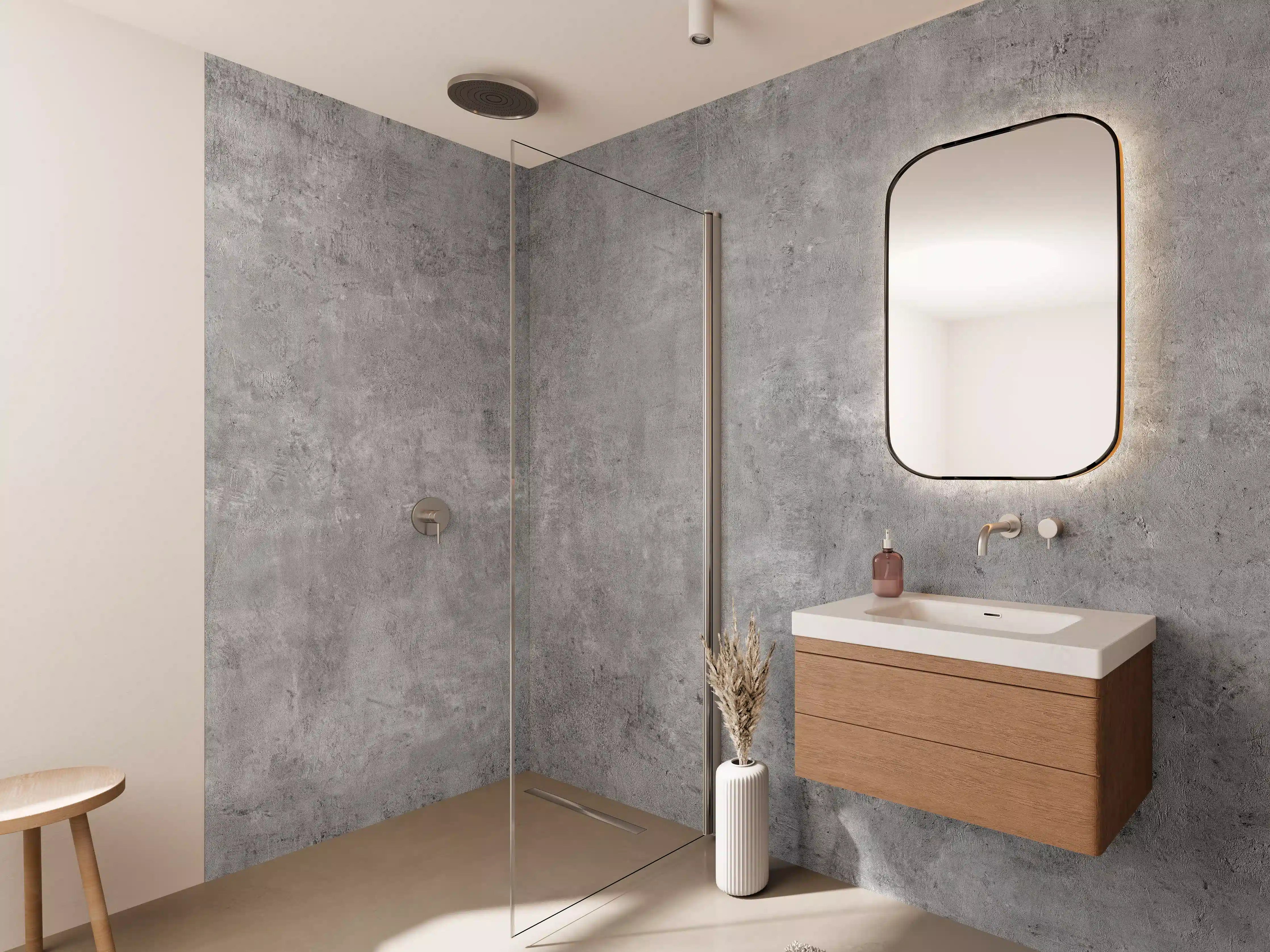 Wandverkleidung Bad - Grau-Weiß Betonstruktur