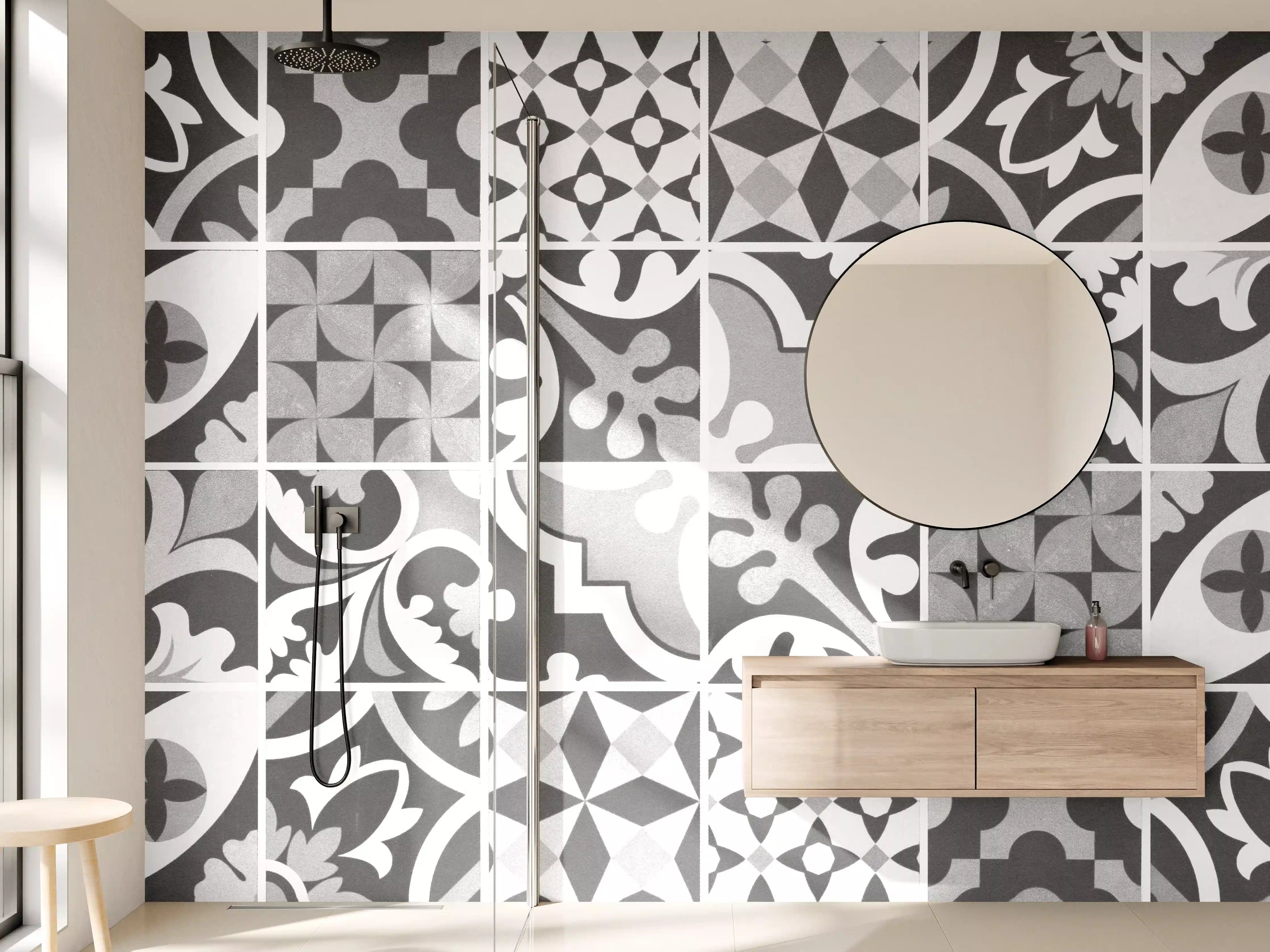 Wandverkleidung Bad - Grau-Weiß Vintage Mosaik
