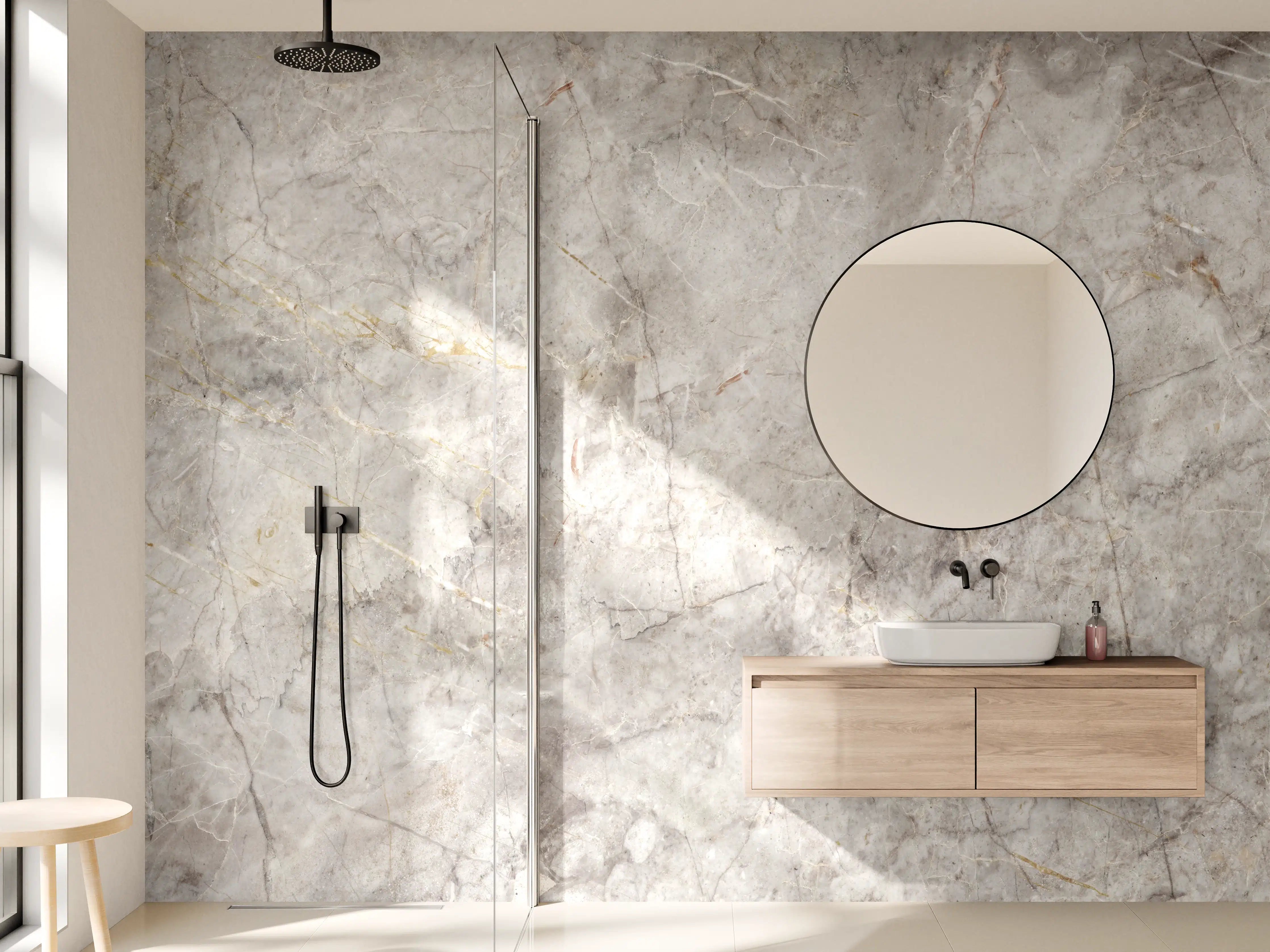 Wandverkleidung Bad - Grau-Weißer Marmorstein Effekt