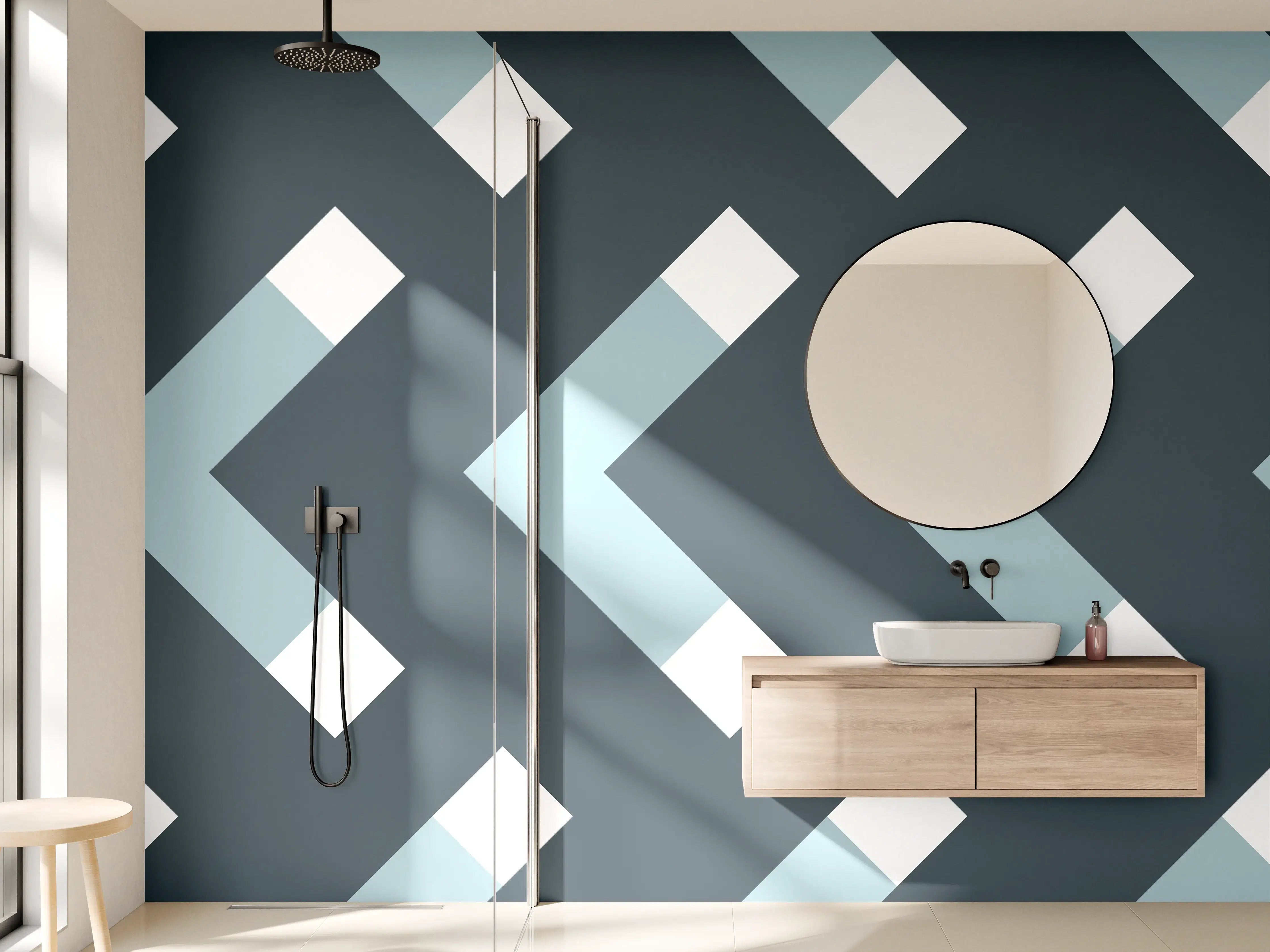 Wandverkleidung Bad - Grau-Weißes Chevron Muster
