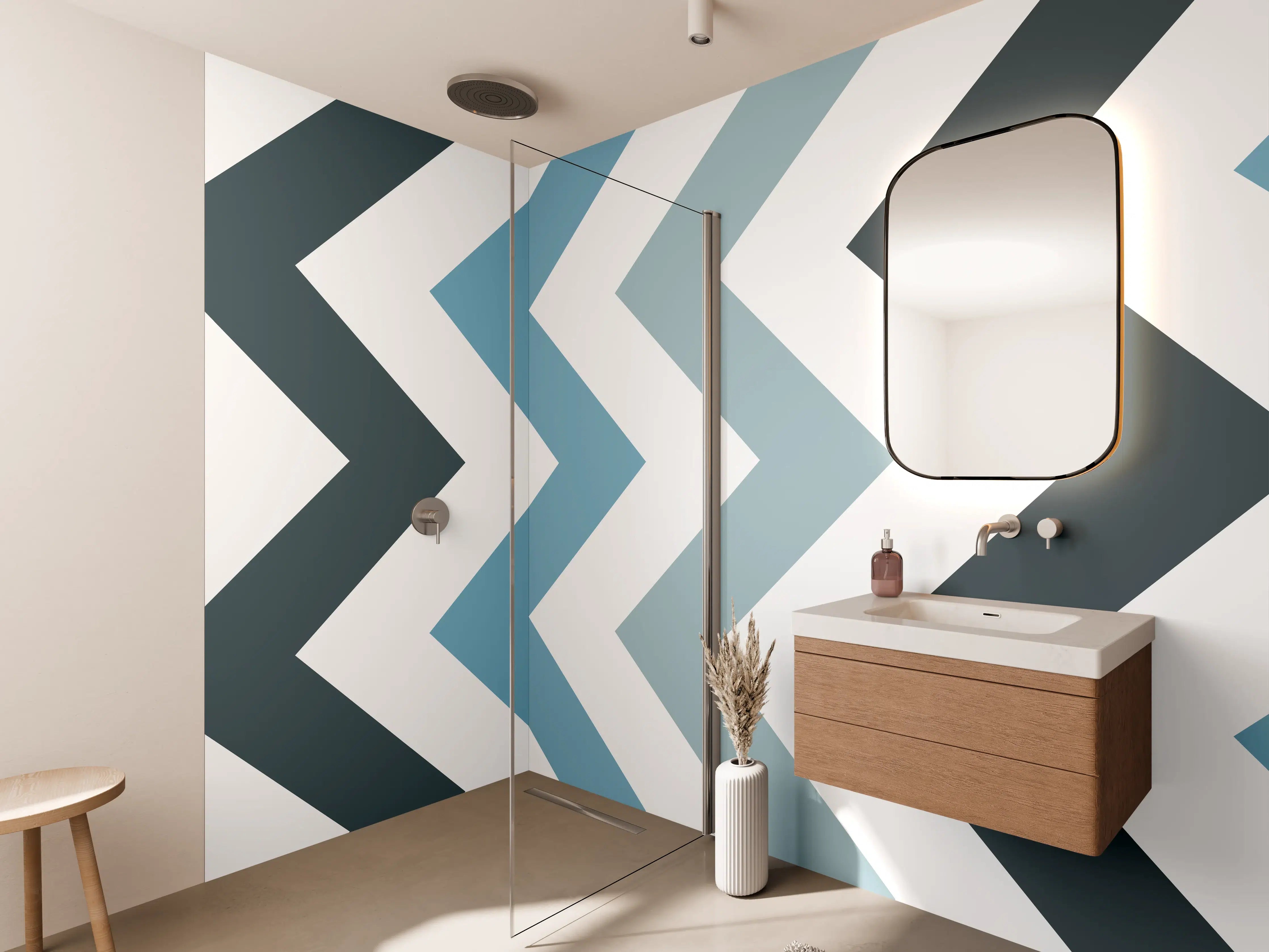 Wandverkleidung Bad - Grau-Weißes Zick-Zack-Design