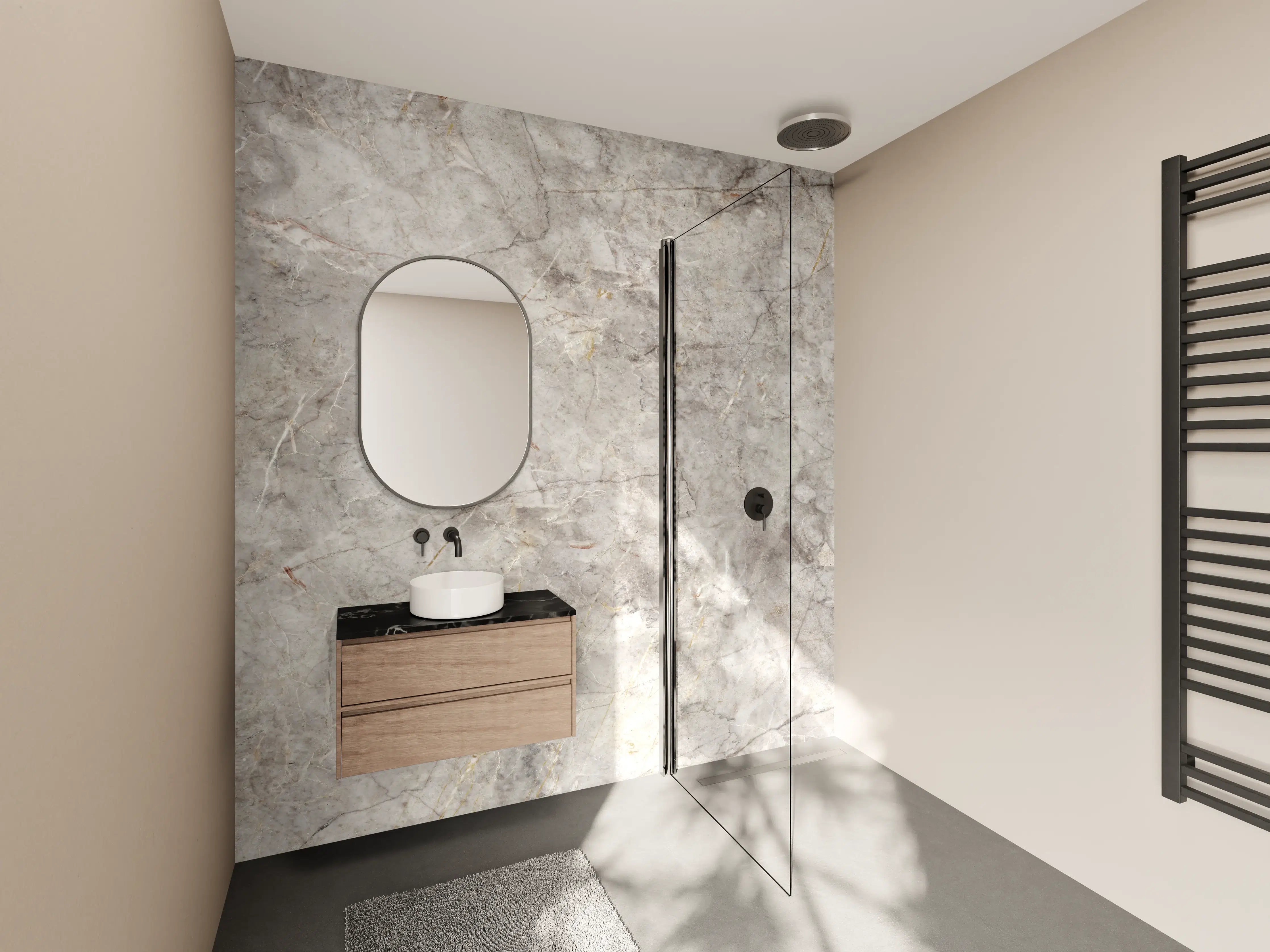 Wandverkleidung Bad - Grau-beige-texturierte Wandverkleidung