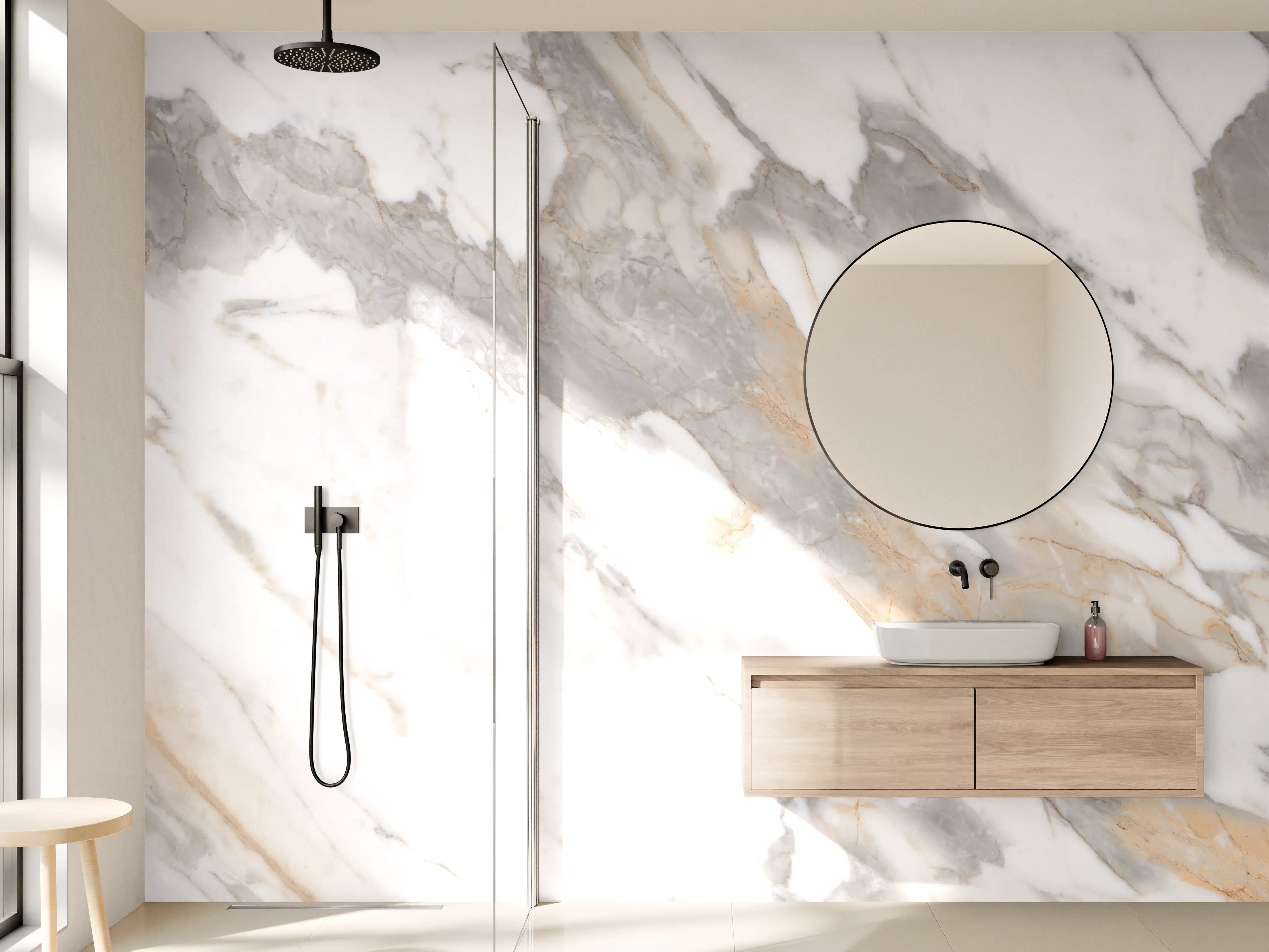 Wandverkleidung Bad - Grau-beiger abstrakter Marmor