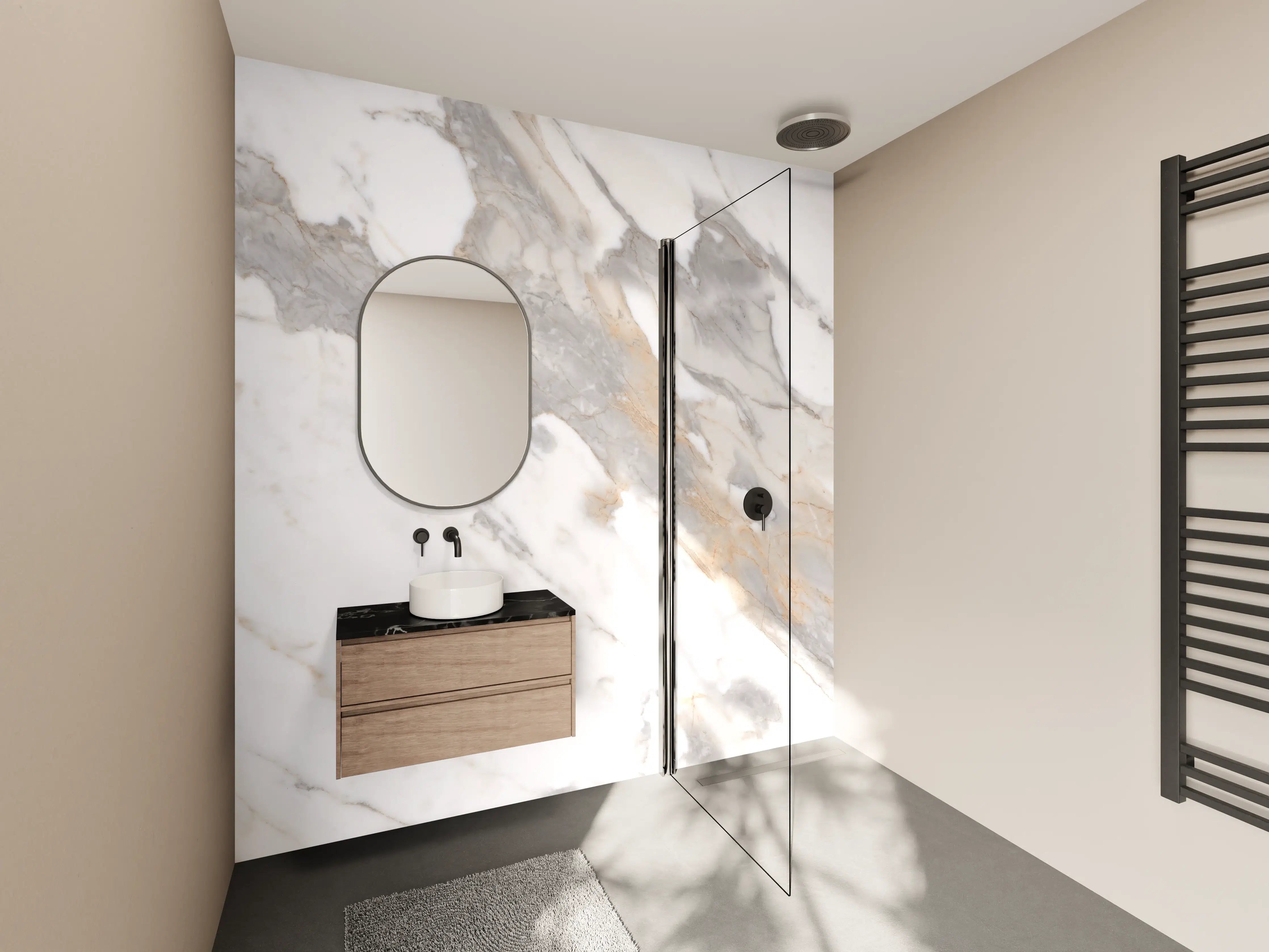 Wandverkleidung Bad - Grau-beiger abstrakter Marmor