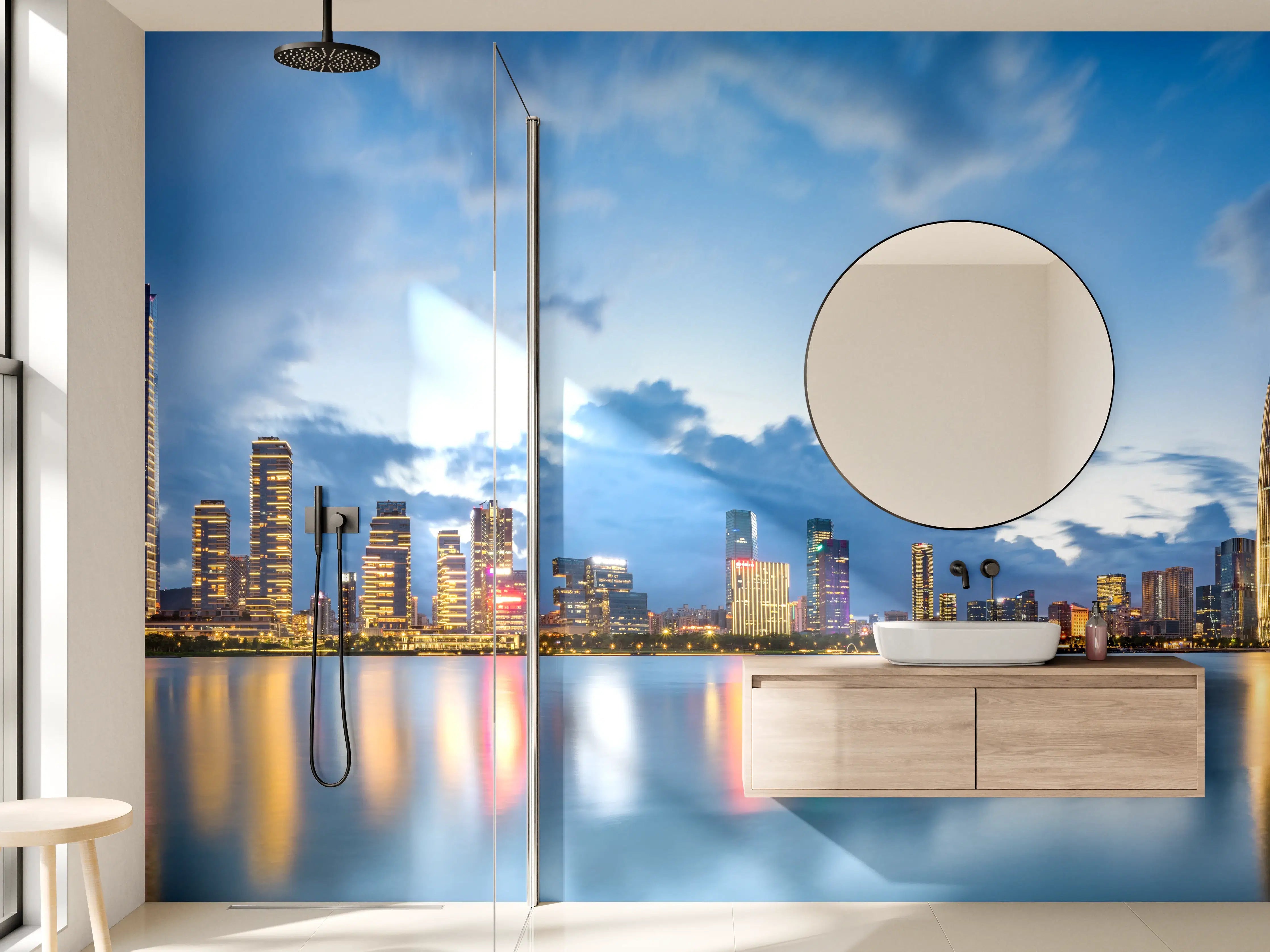 Wandverkleidung Bad - Grau im Abendlicht