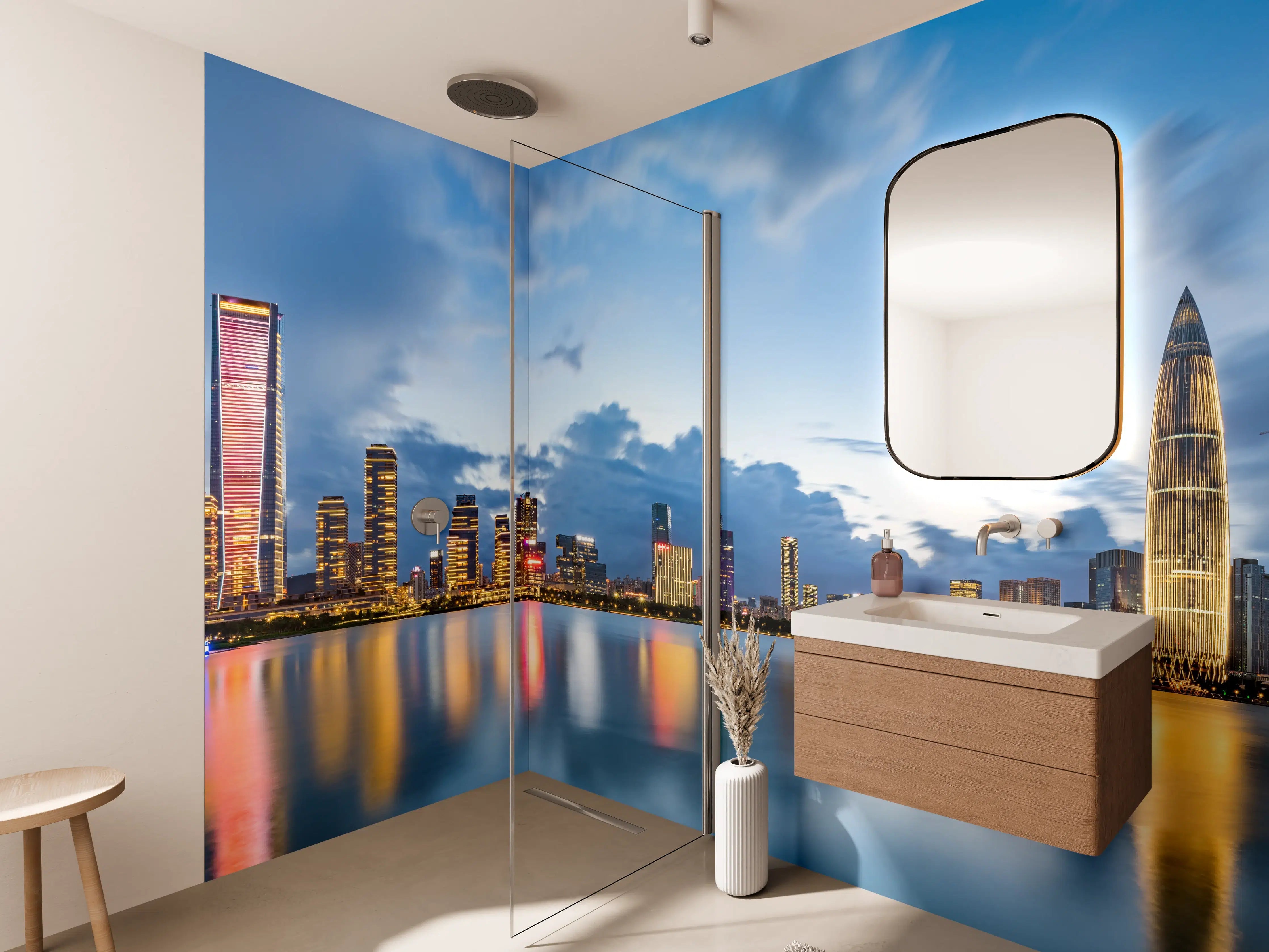 Wandverkleidung Bad - Grau im Abendlicht