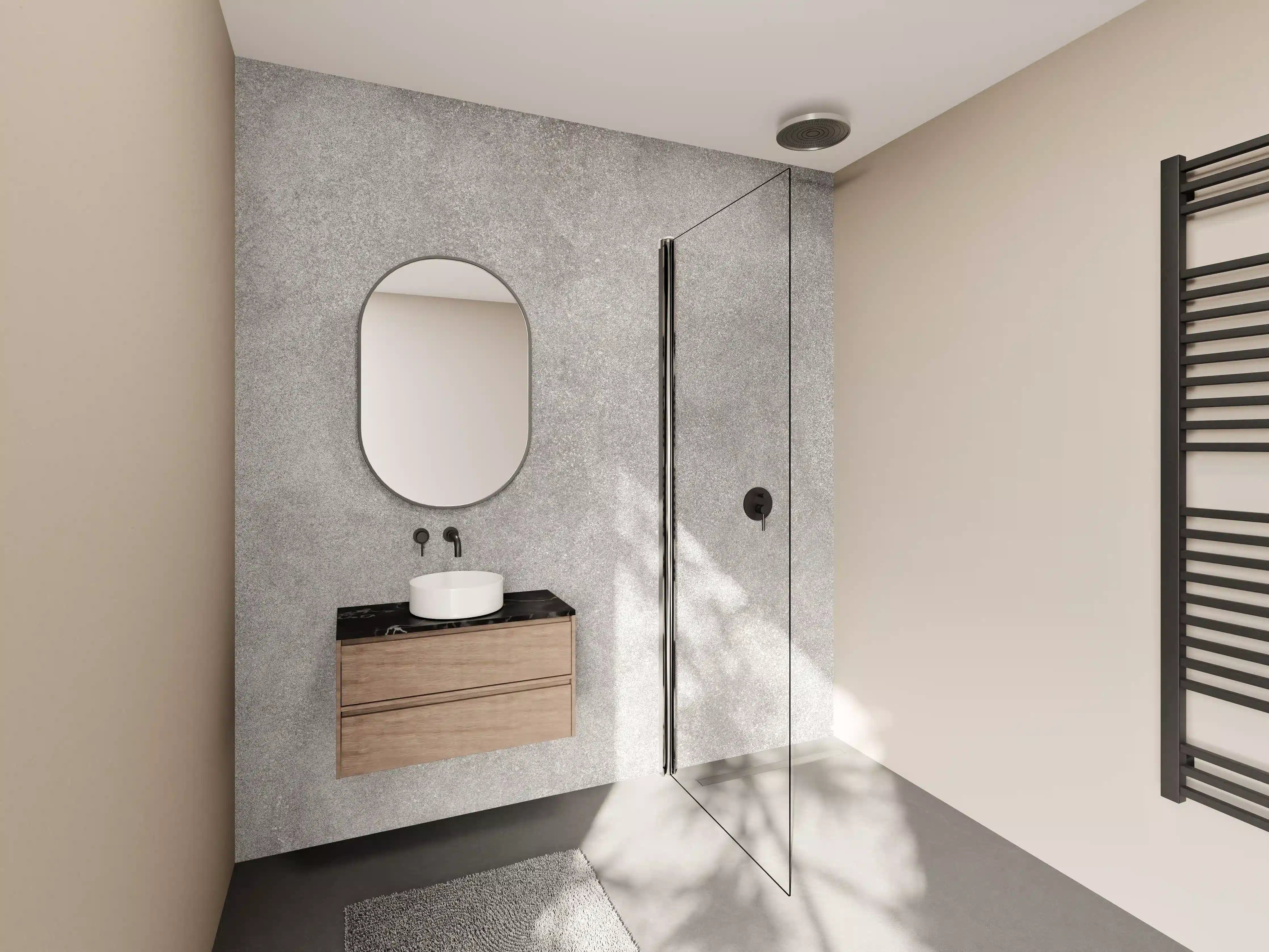 Wandverkleidung Bad - Grau strukturierte Betontextur mit feiner Oberfläche