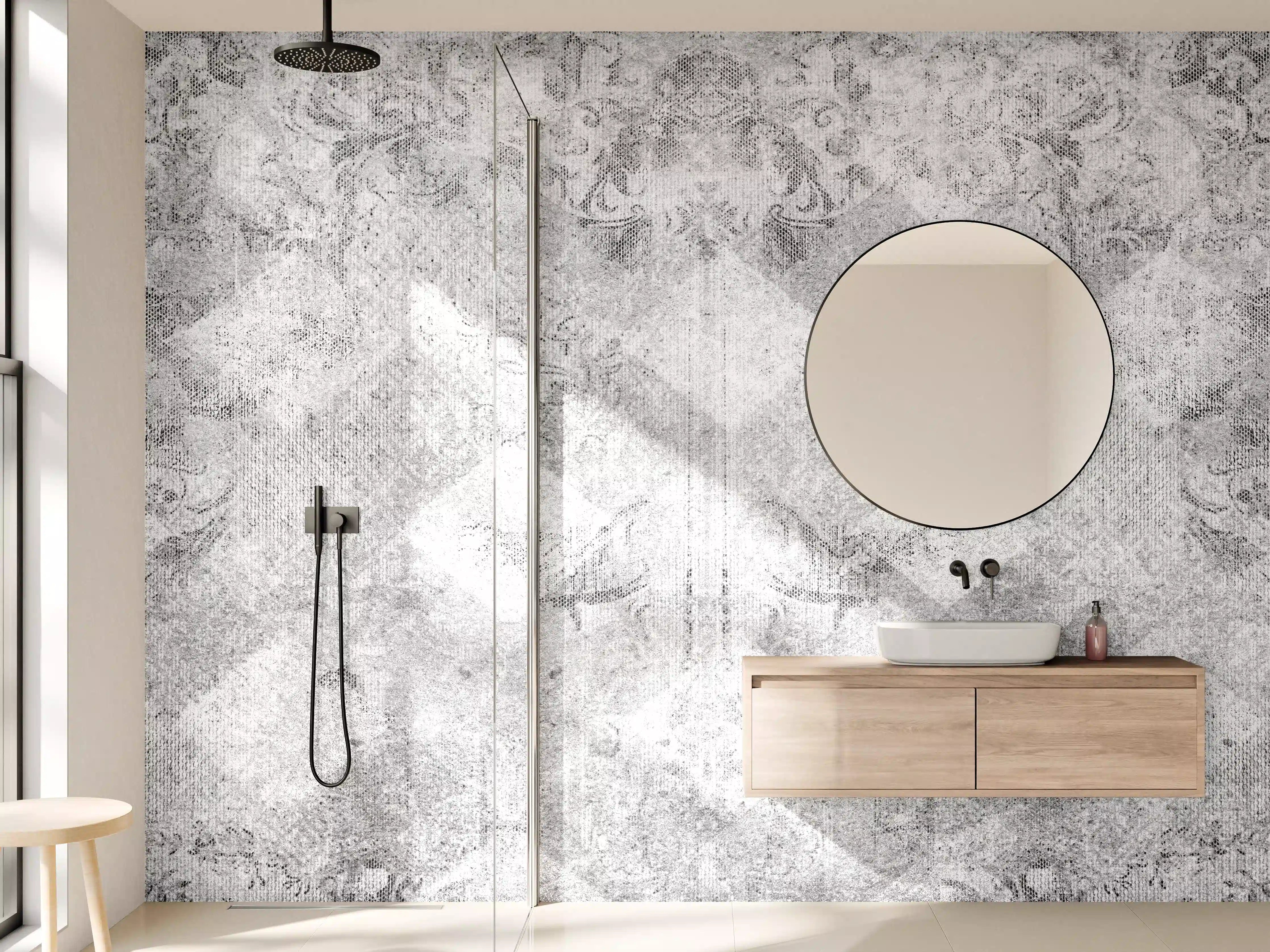 Wandverkleidung Bad - Grau-weiße Betonstruktur