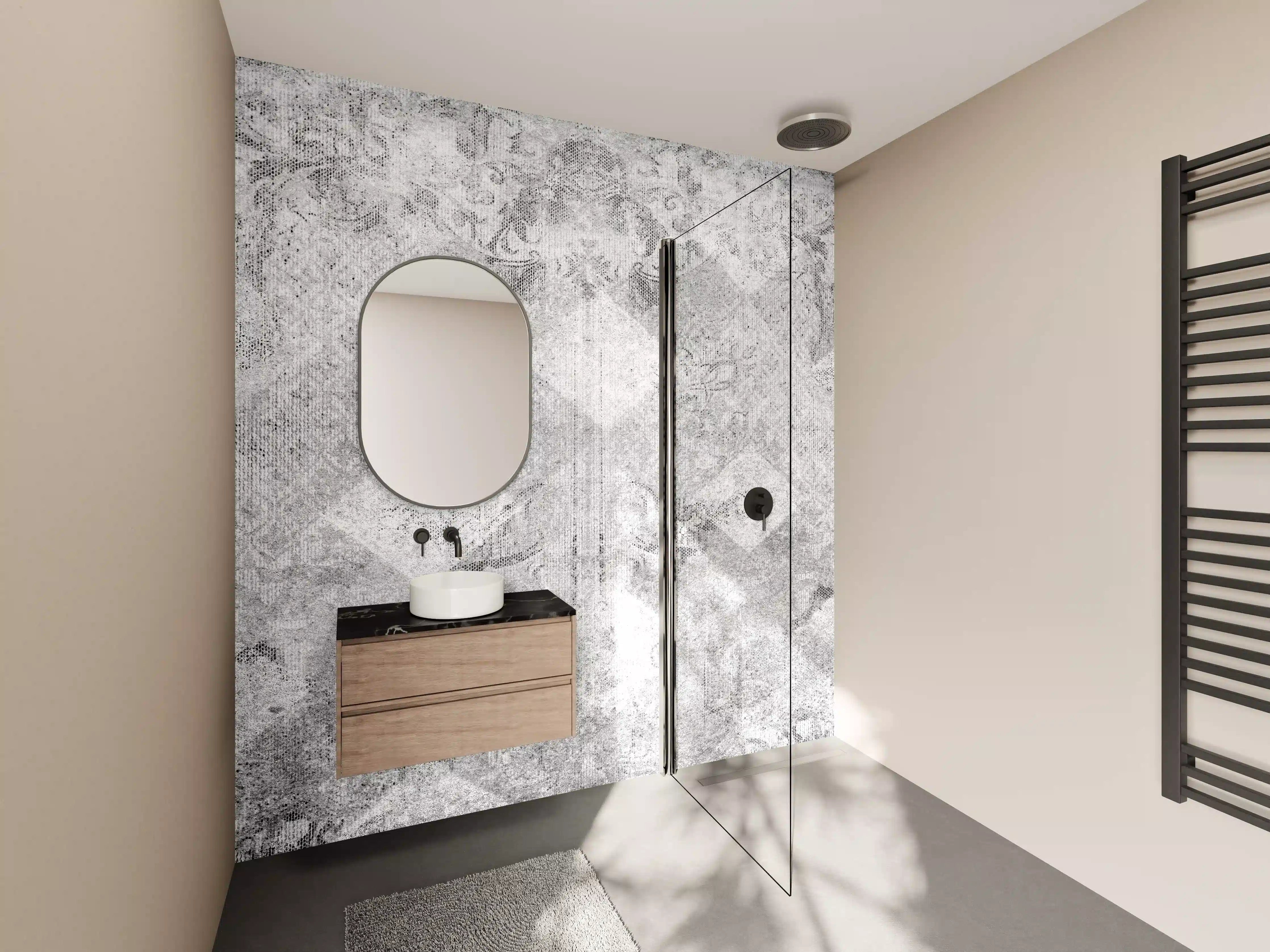 Wandverkleidung Bad - Grau-weiße Betonstruktur