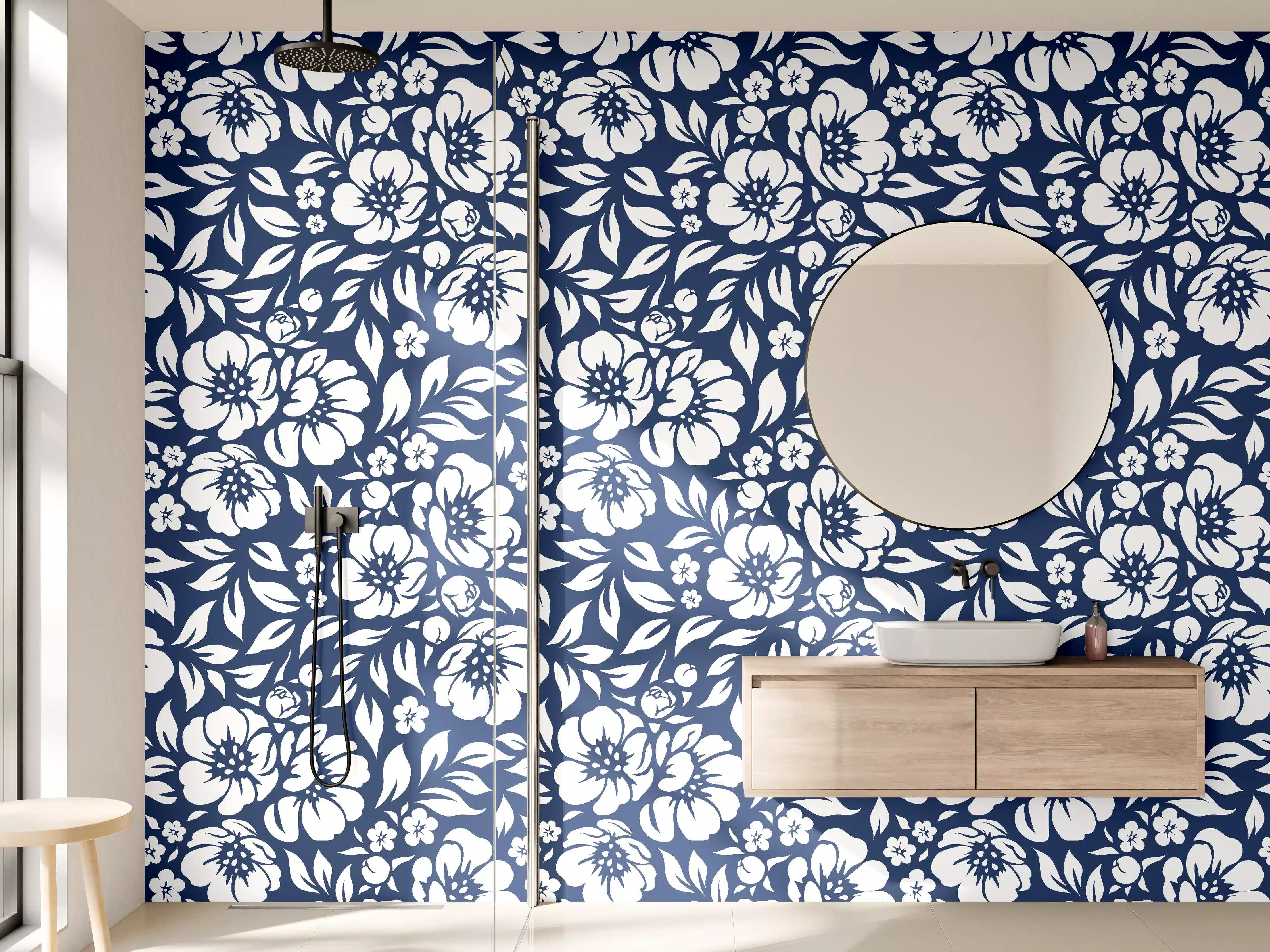 Wandverkleidung Bad - Graubraune Blumenmuster