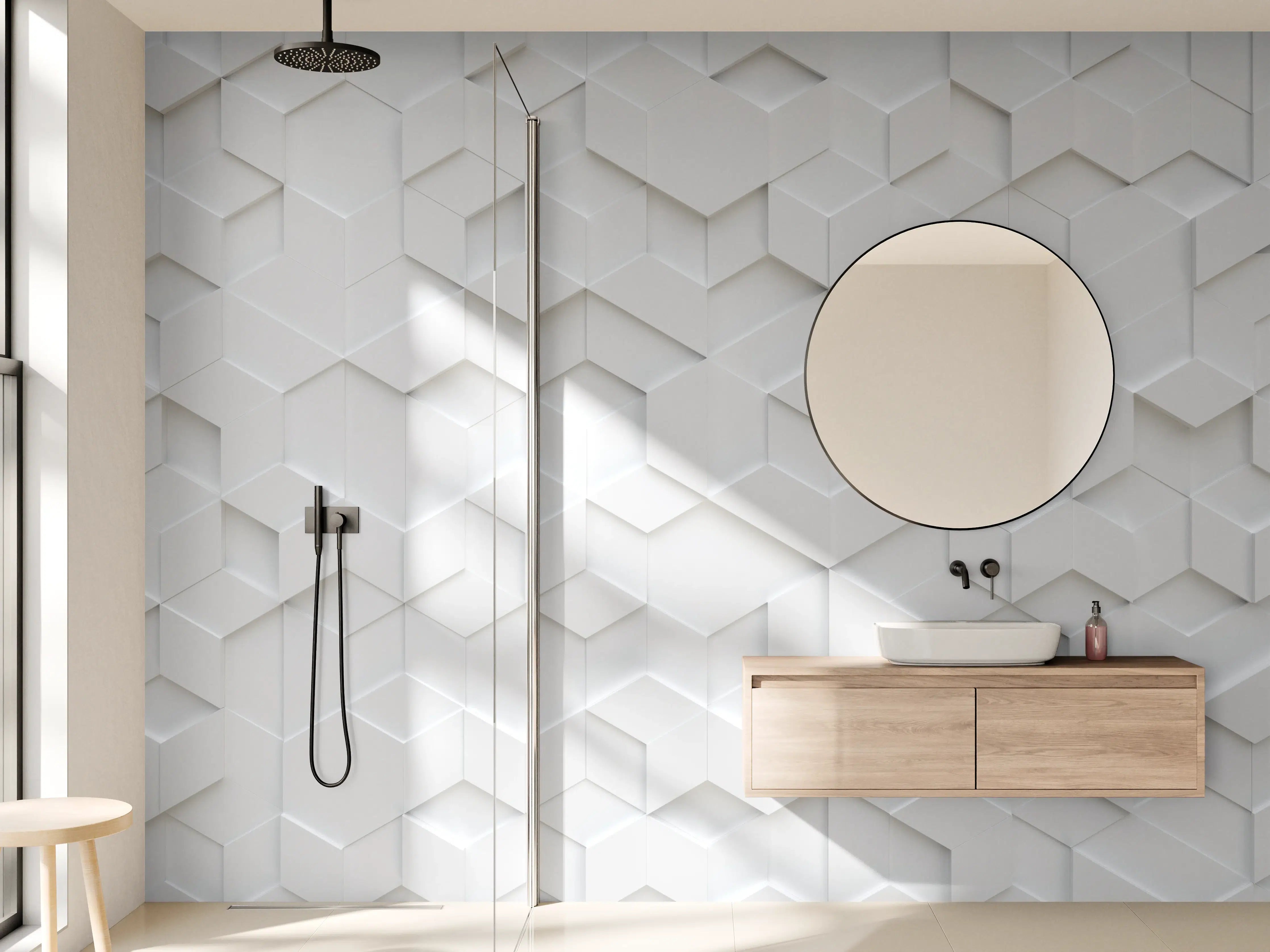 Wandverkleidung Bad - Graue 3D-Geometriewandpaneele