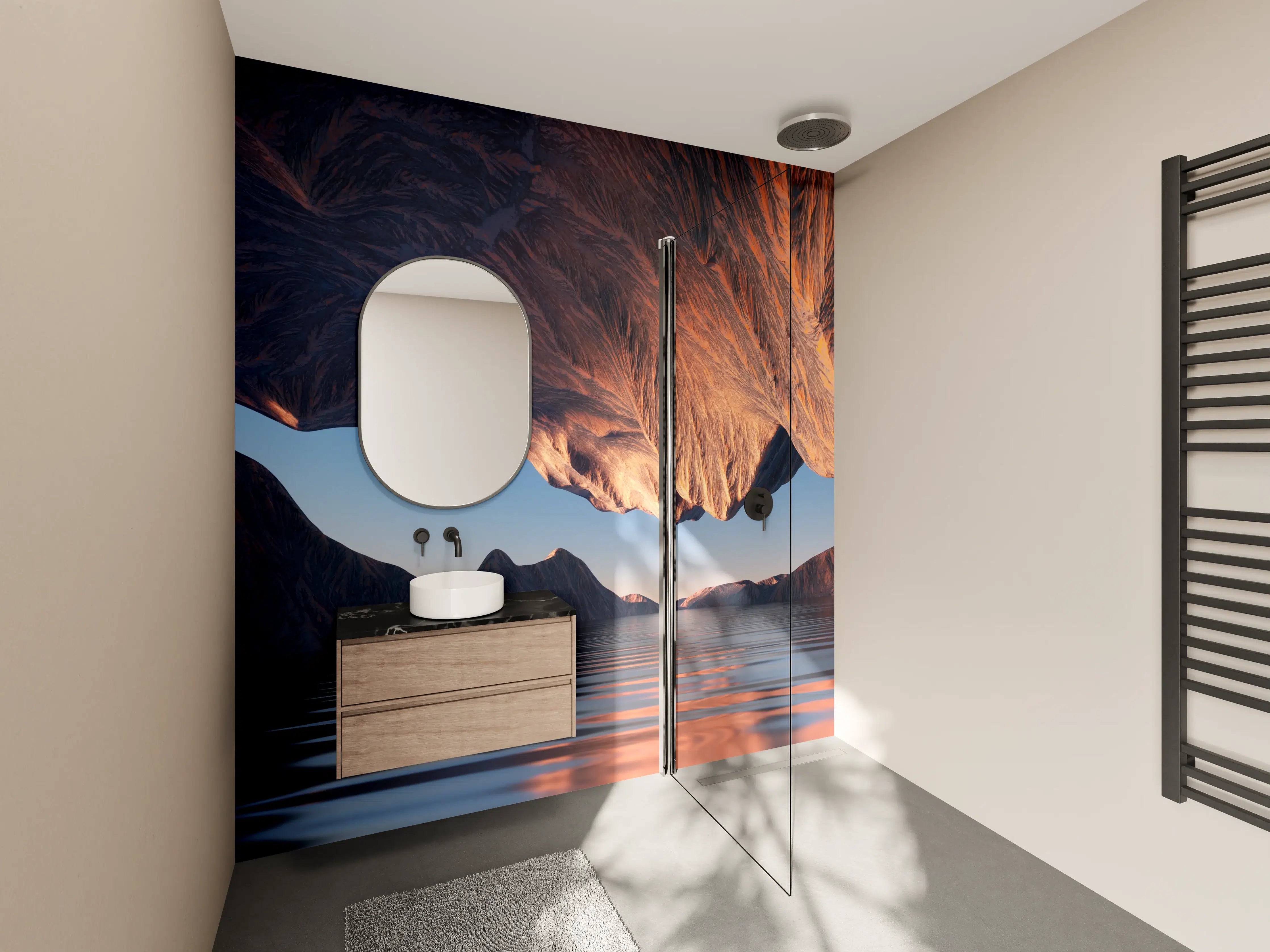 Wandverkleidung Bad - Graue Abendberge