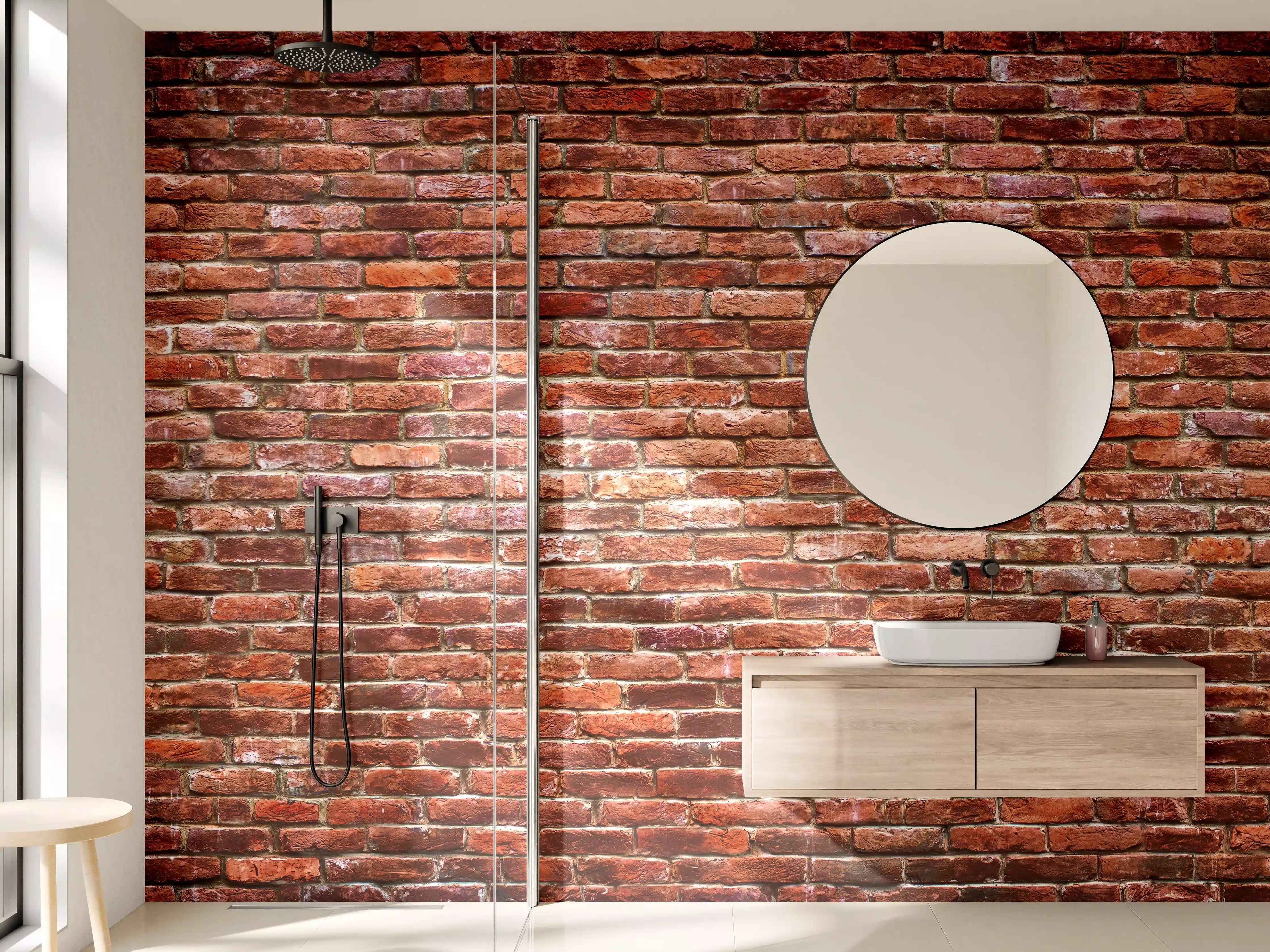 Wandverkleidung Bad - Graue Backsteinmauer mit weißen Akzenten