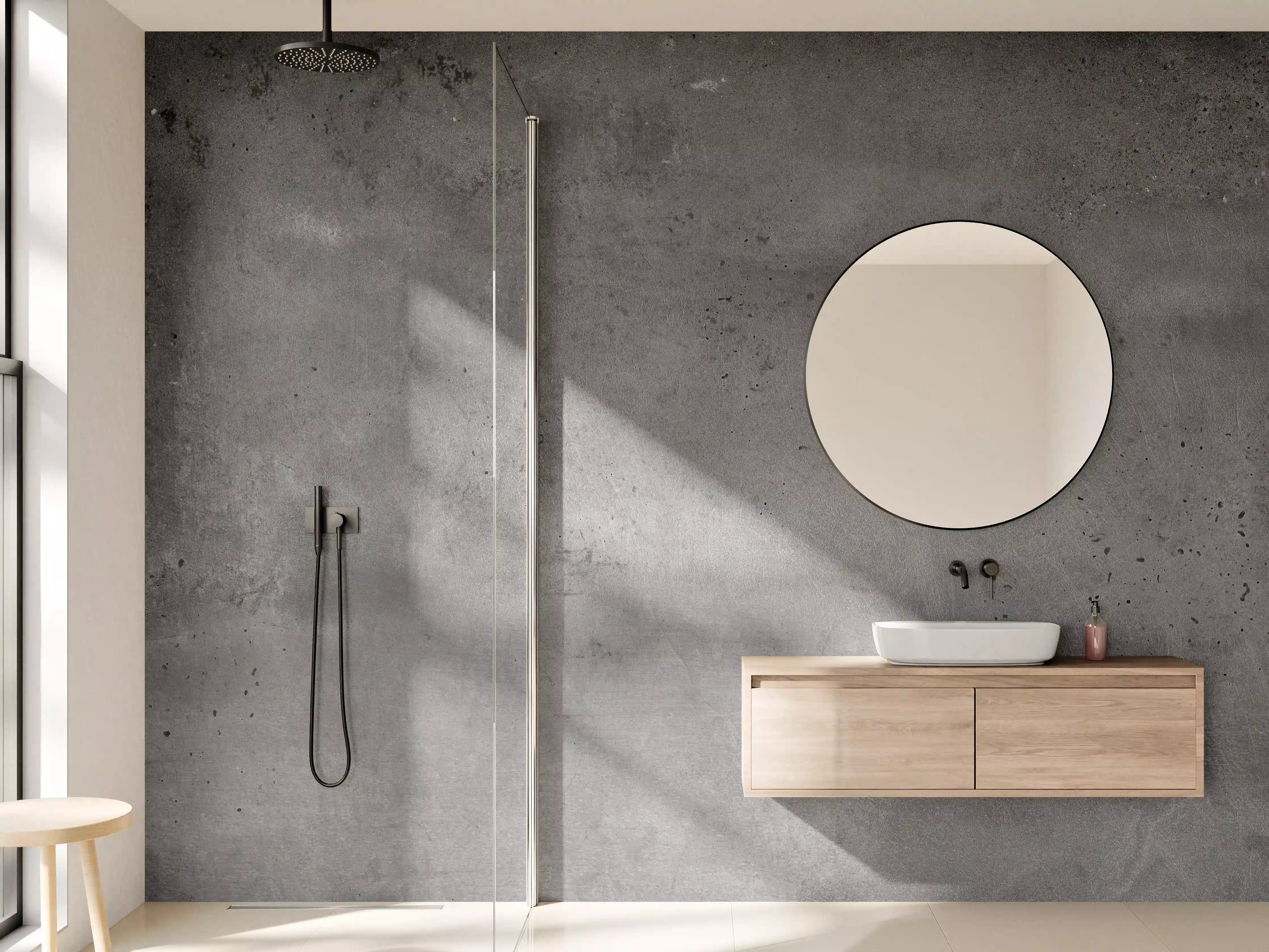 Wandverkleidung Bad - Graue Betonfarbe auf Weiß