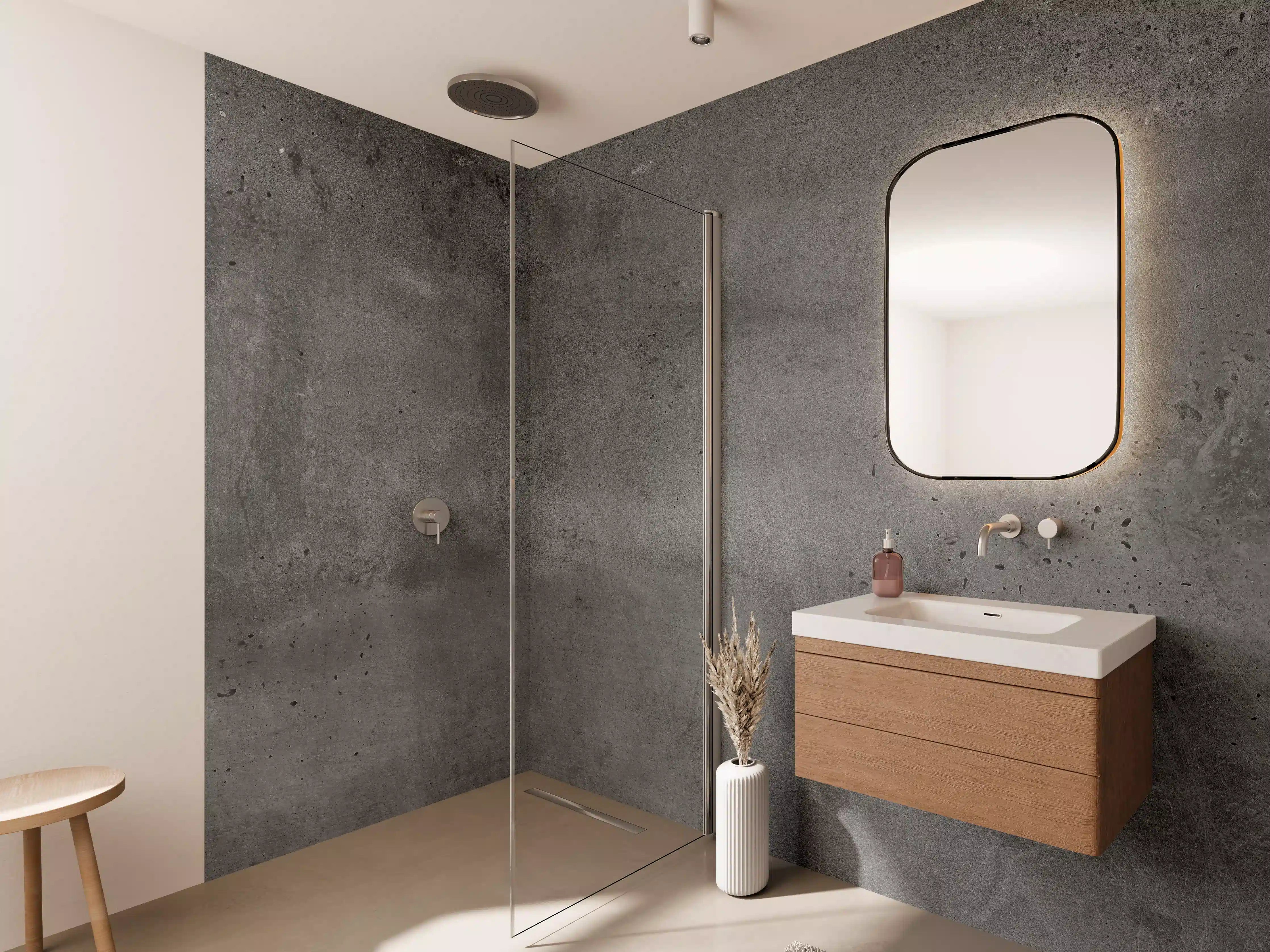 Wandverkleidung Bad - Graue Betonfarbe auf Weiß