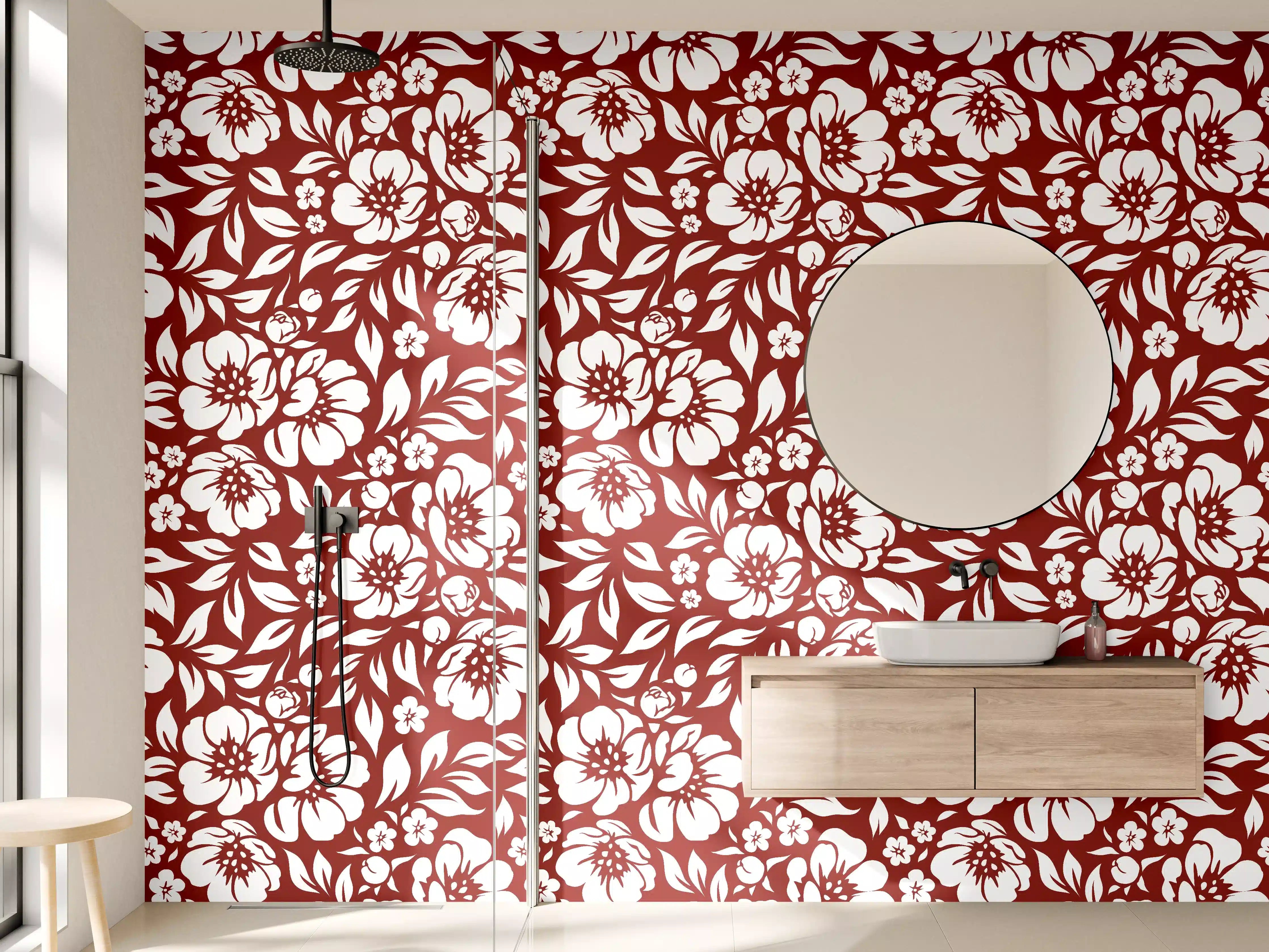 Wandverkleidung Bad - Graue Blumendekoration auf dunklem Grund