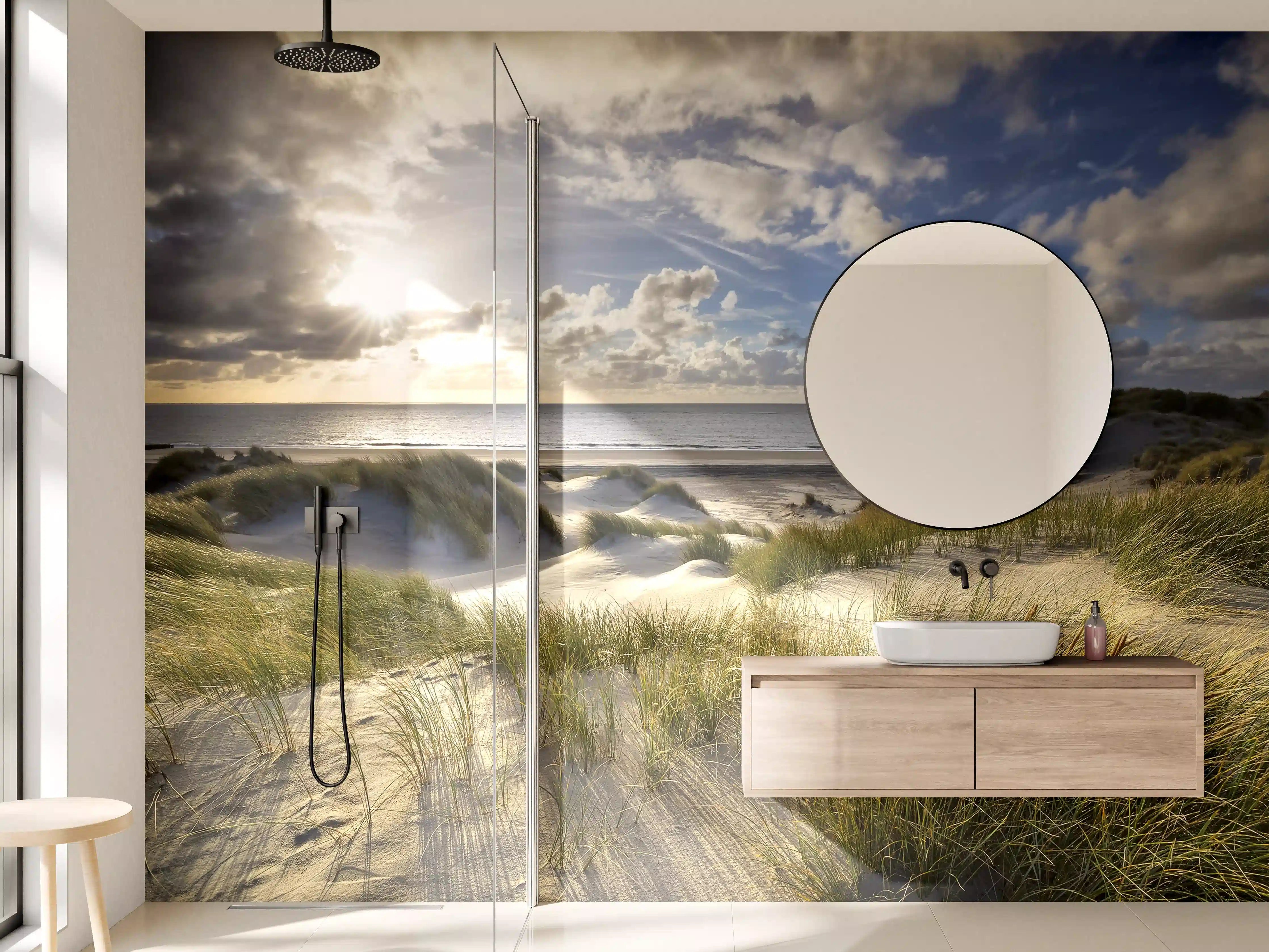 Wandverkleidung Bad - Graue Düne bei Abendlicht