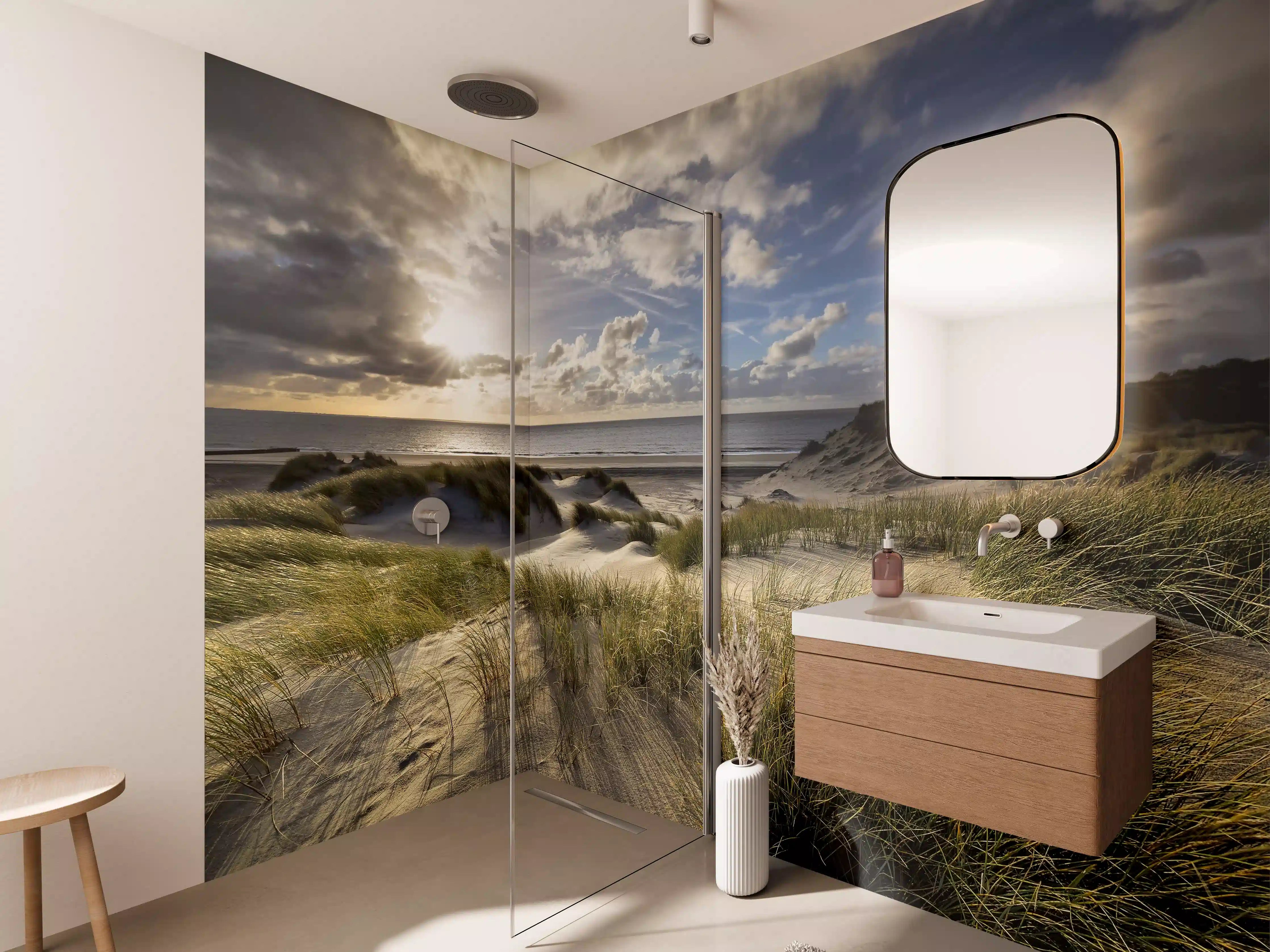 Wandverkleidung Bad - Graue Düne bei Abendlicht