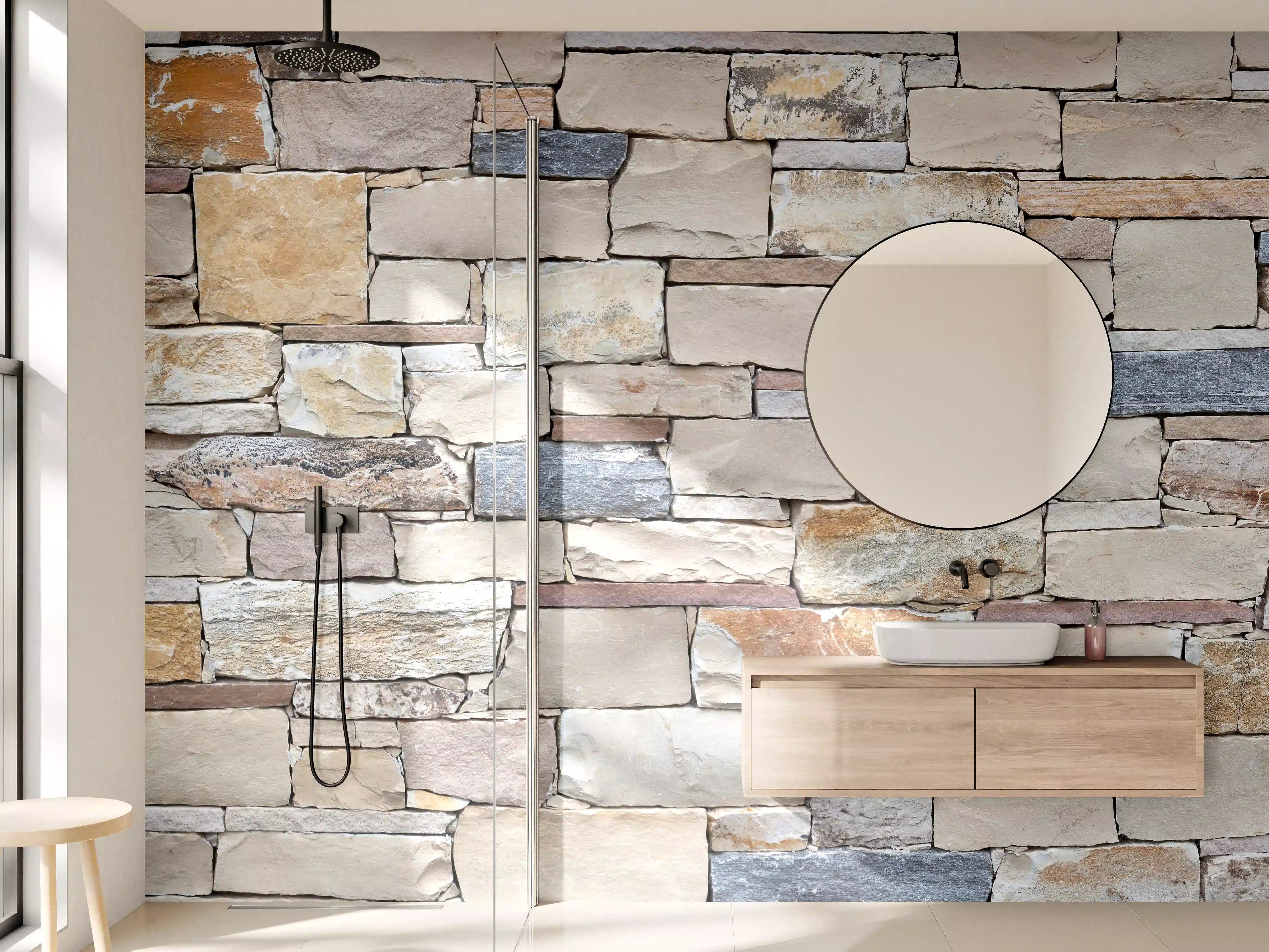 Wandverkleidung Bad - Graue Erdtöne mit Weißen Akzenten