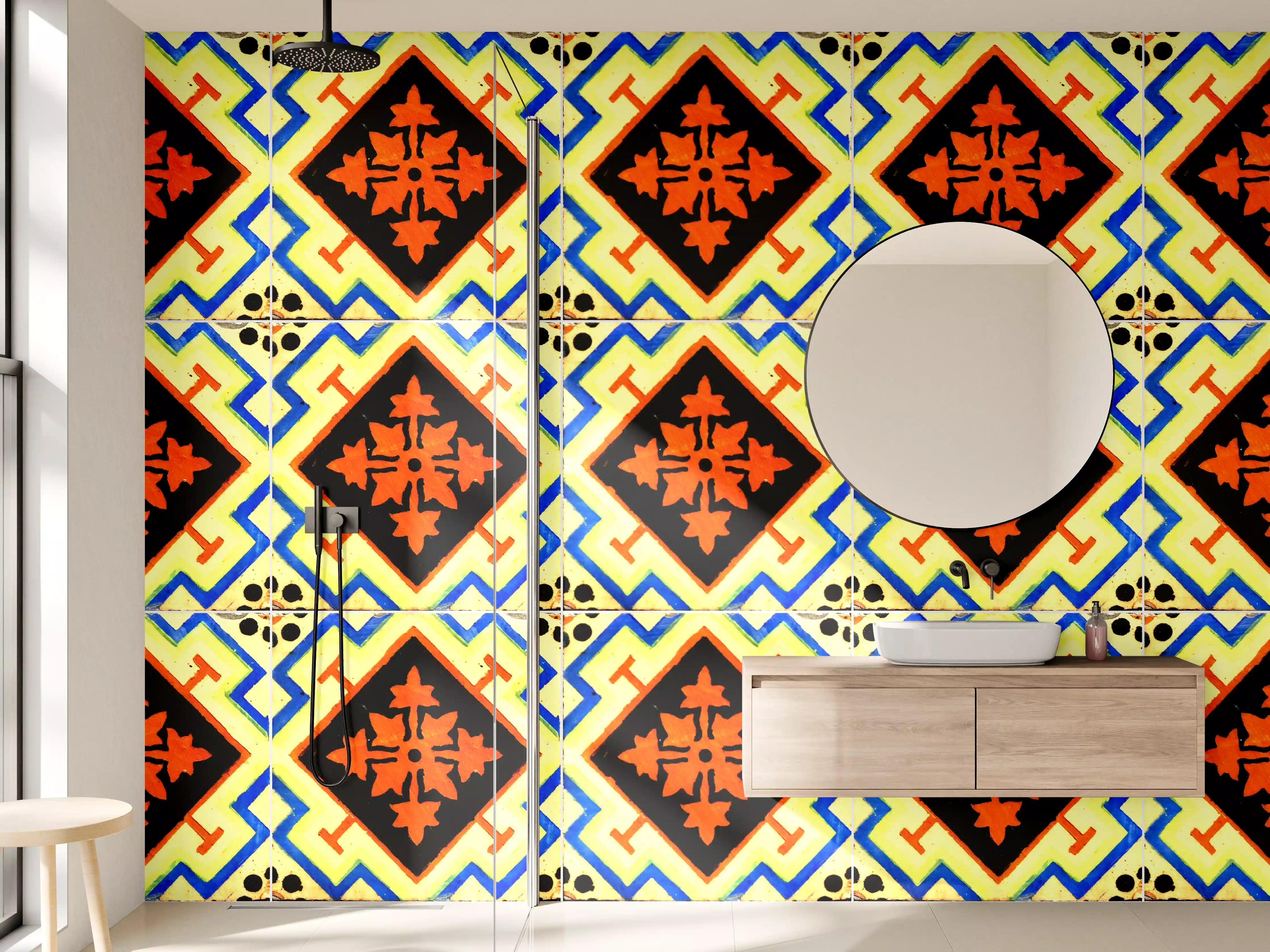 Wandverkleidung Bad - Graue Fliesen mit geometrischem Design