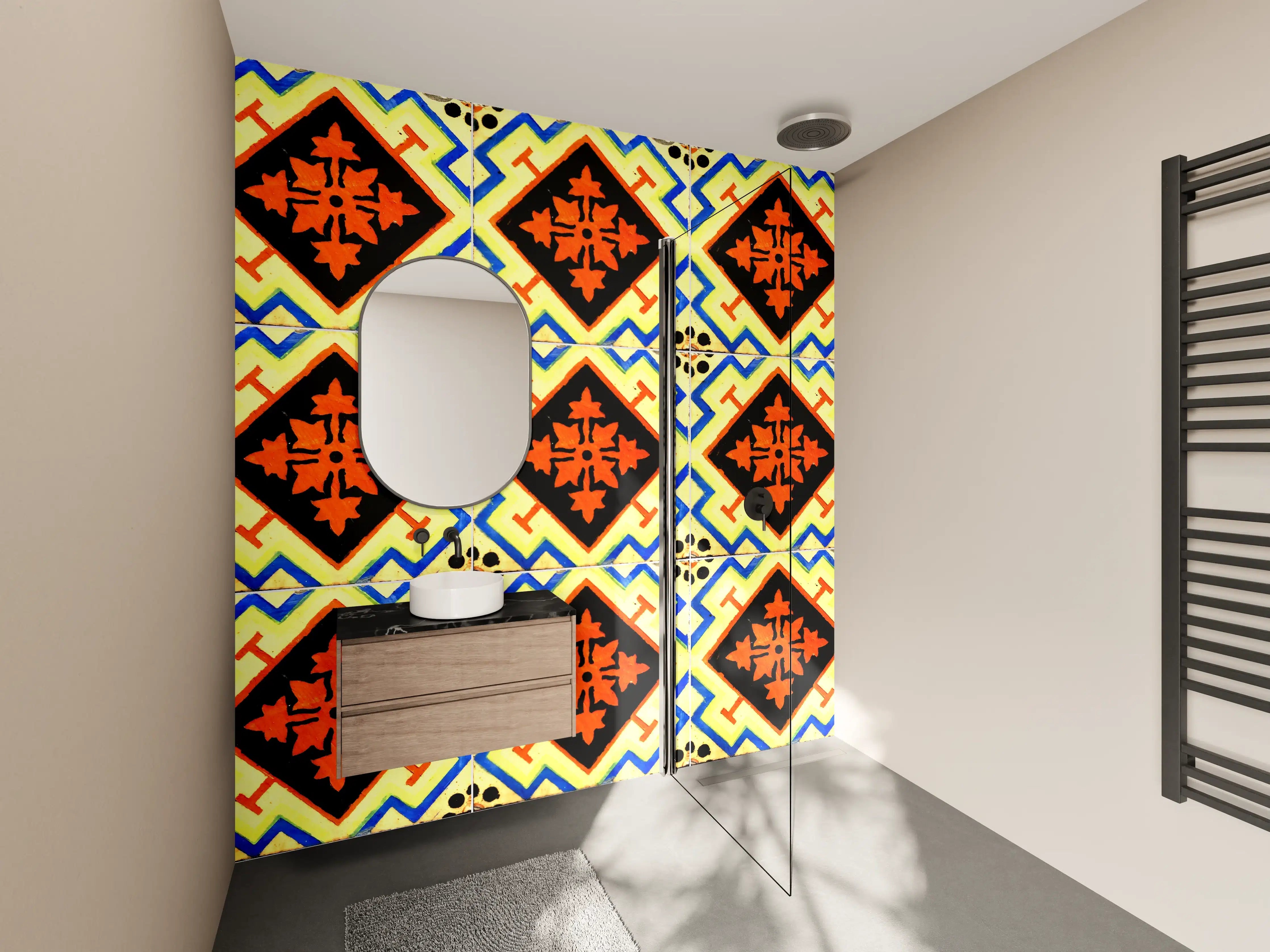 Wandverkleidung Bad - Graue Fliesen mit geometrischem Design