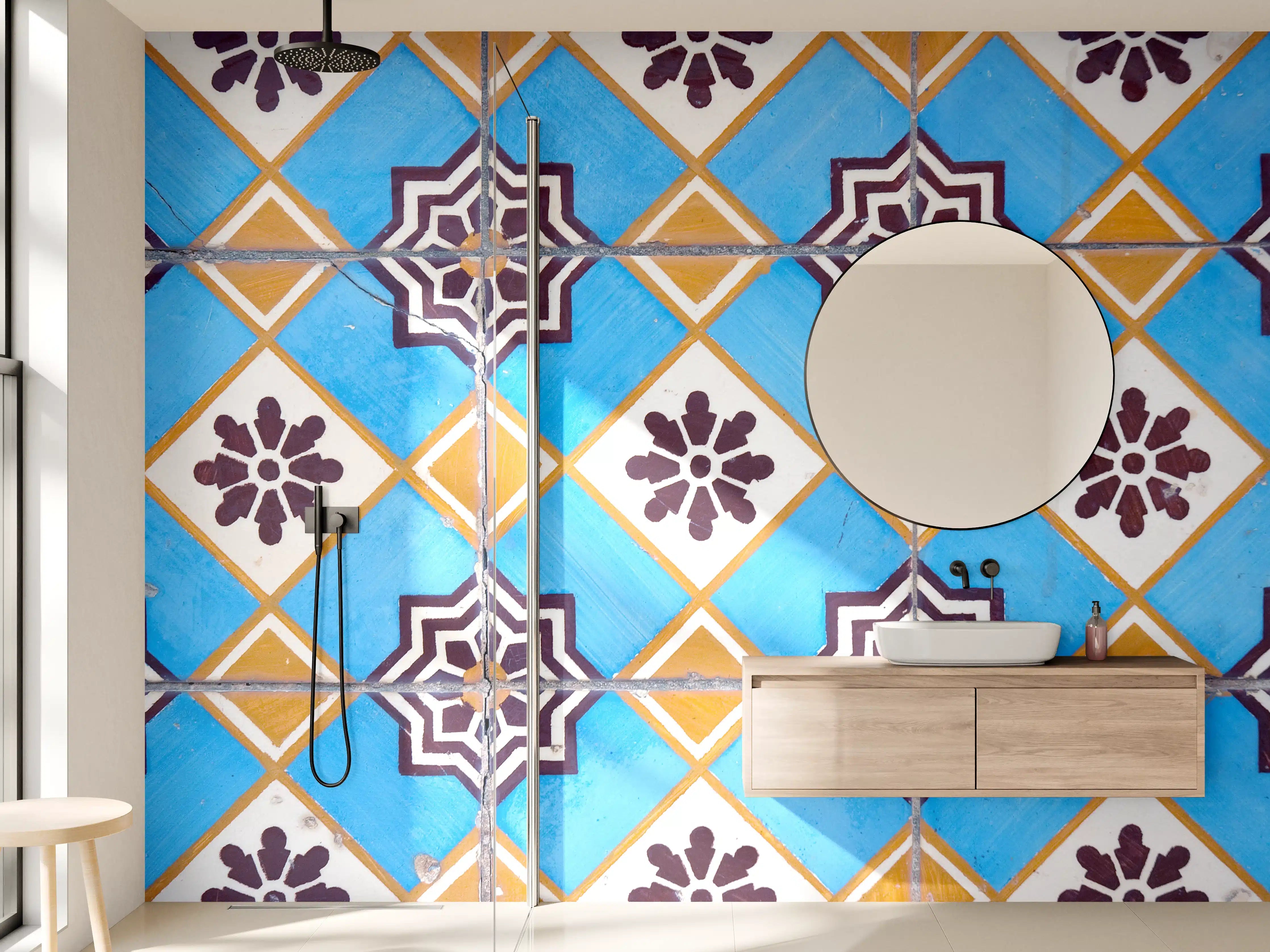 Wandverkleidung Bad - Graue Fliesen mit geometrischer Eleganz