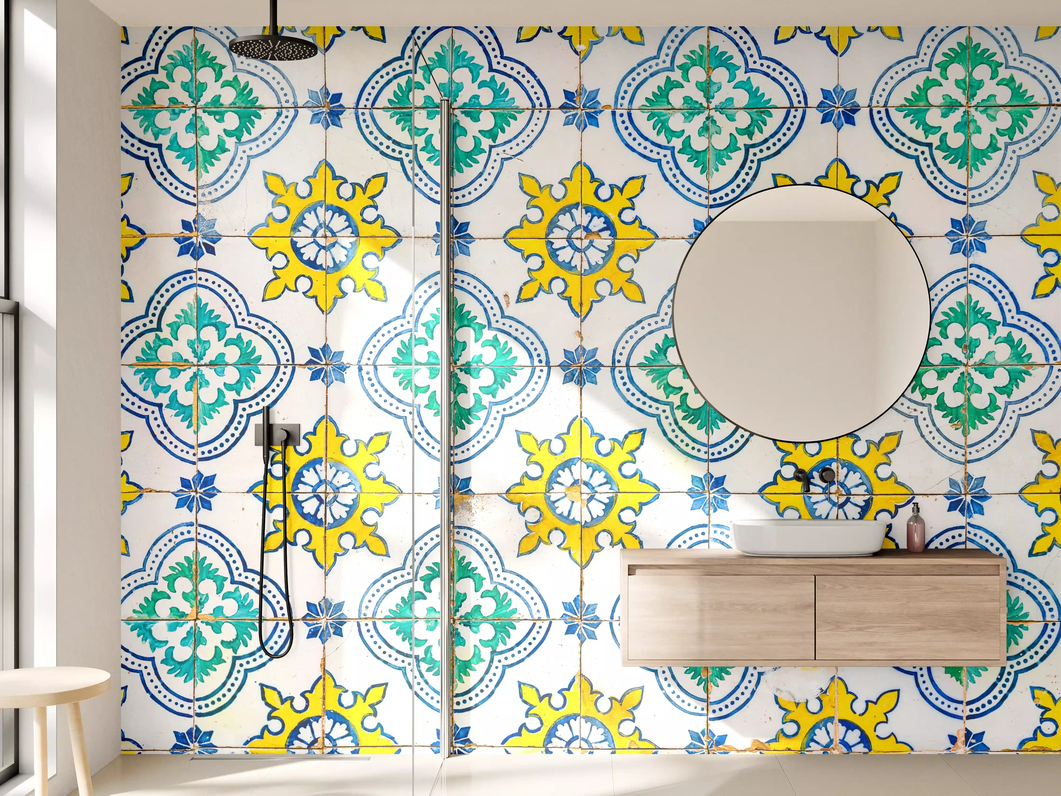 Wandverkleidung Bad - Graue Fliesen mit mediterranem Design