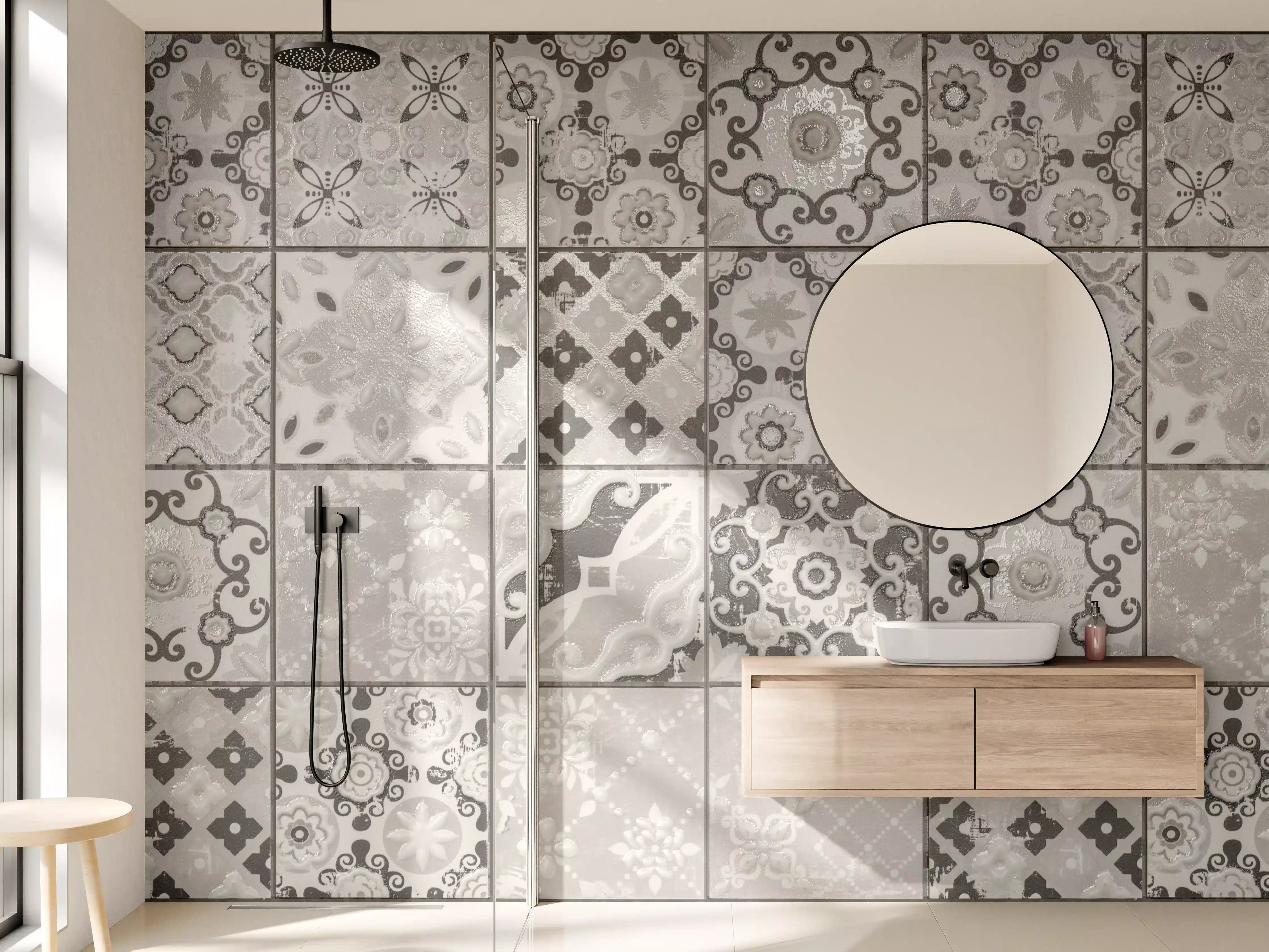 Wandverkleidung Bad - Graue Fliesenmuster