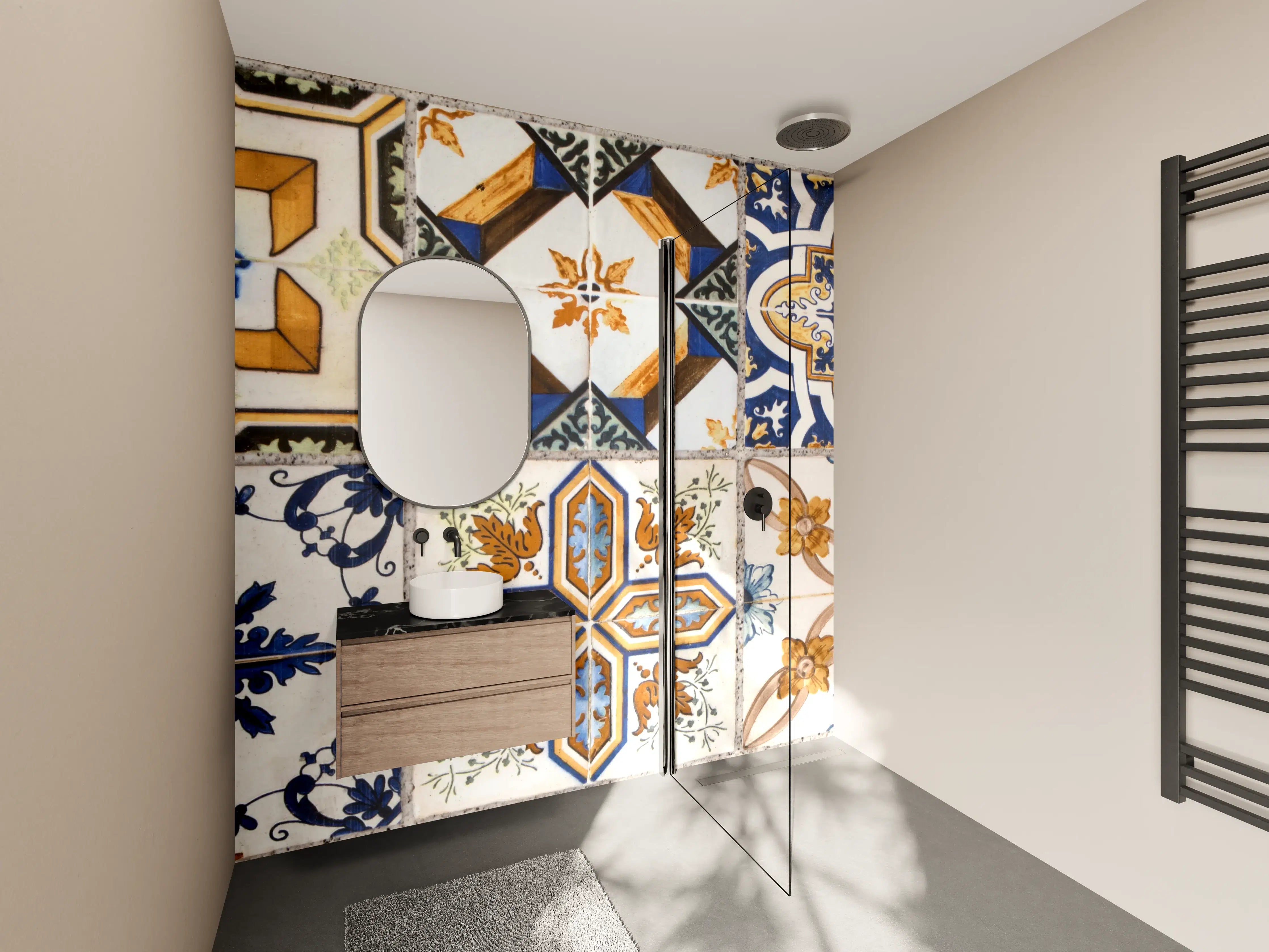 Wandverkleidung Bad - Graue Fliesenmuster im Weiß