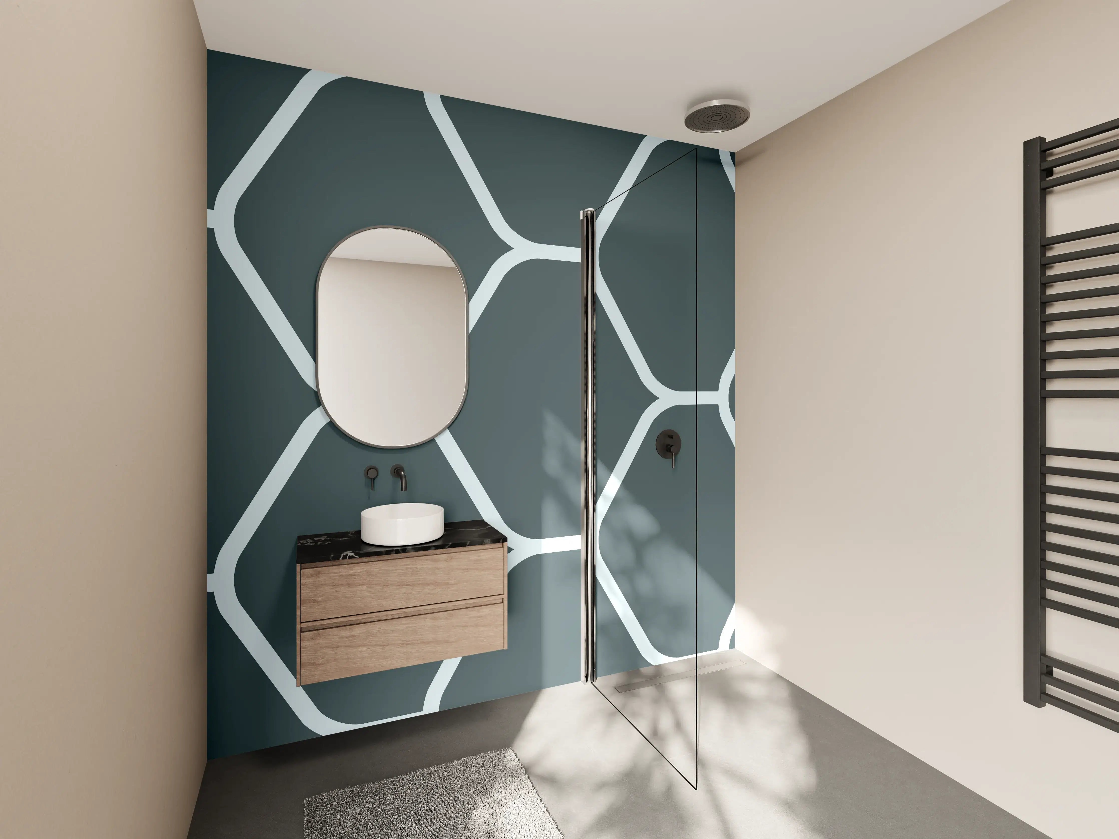 Wandverkleidung Bad - Graue Hexagon-Muster Tapete