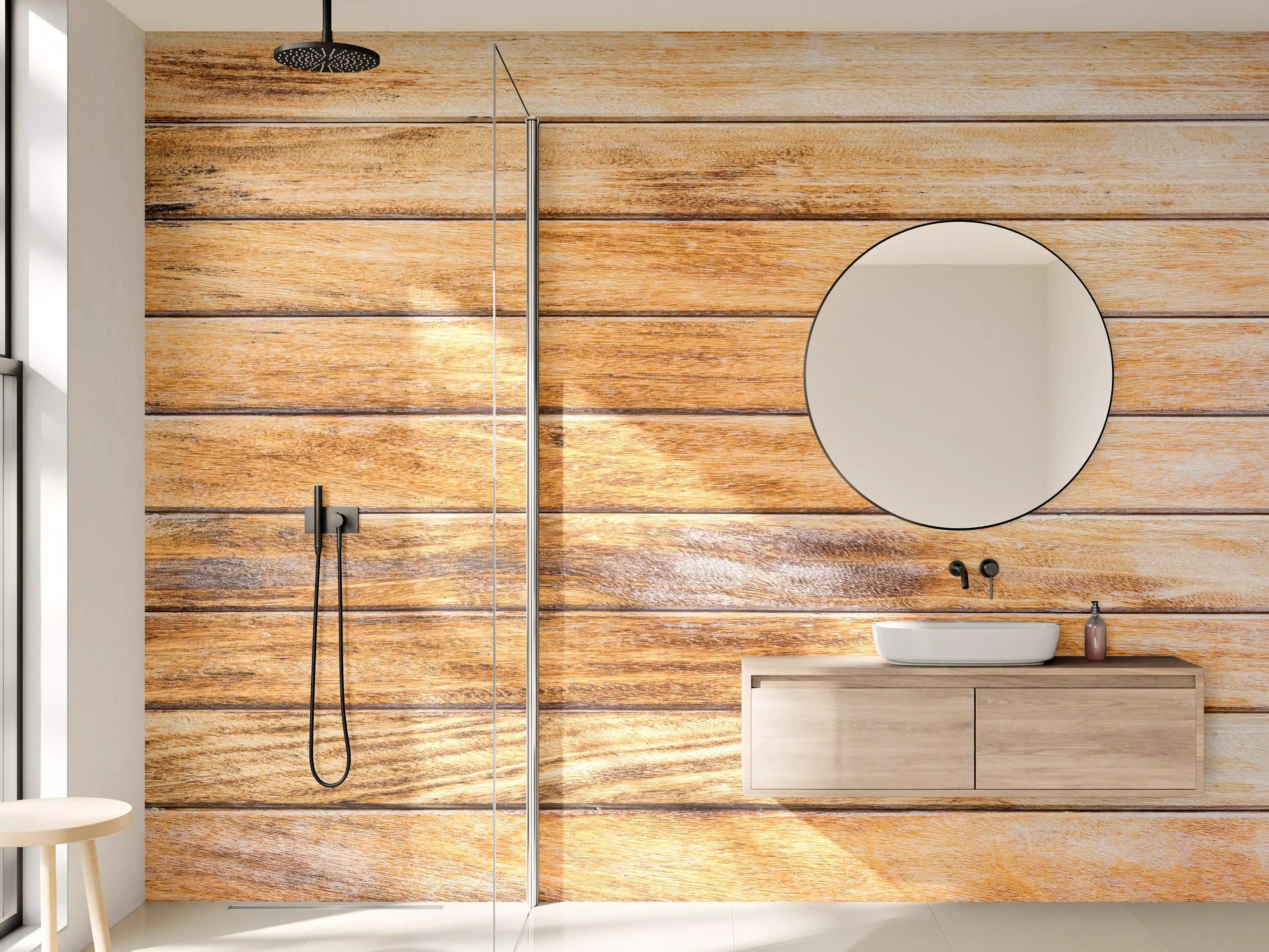 Wandverkleidung Bad - Graue Holzmaserung mit natürlichem Charme