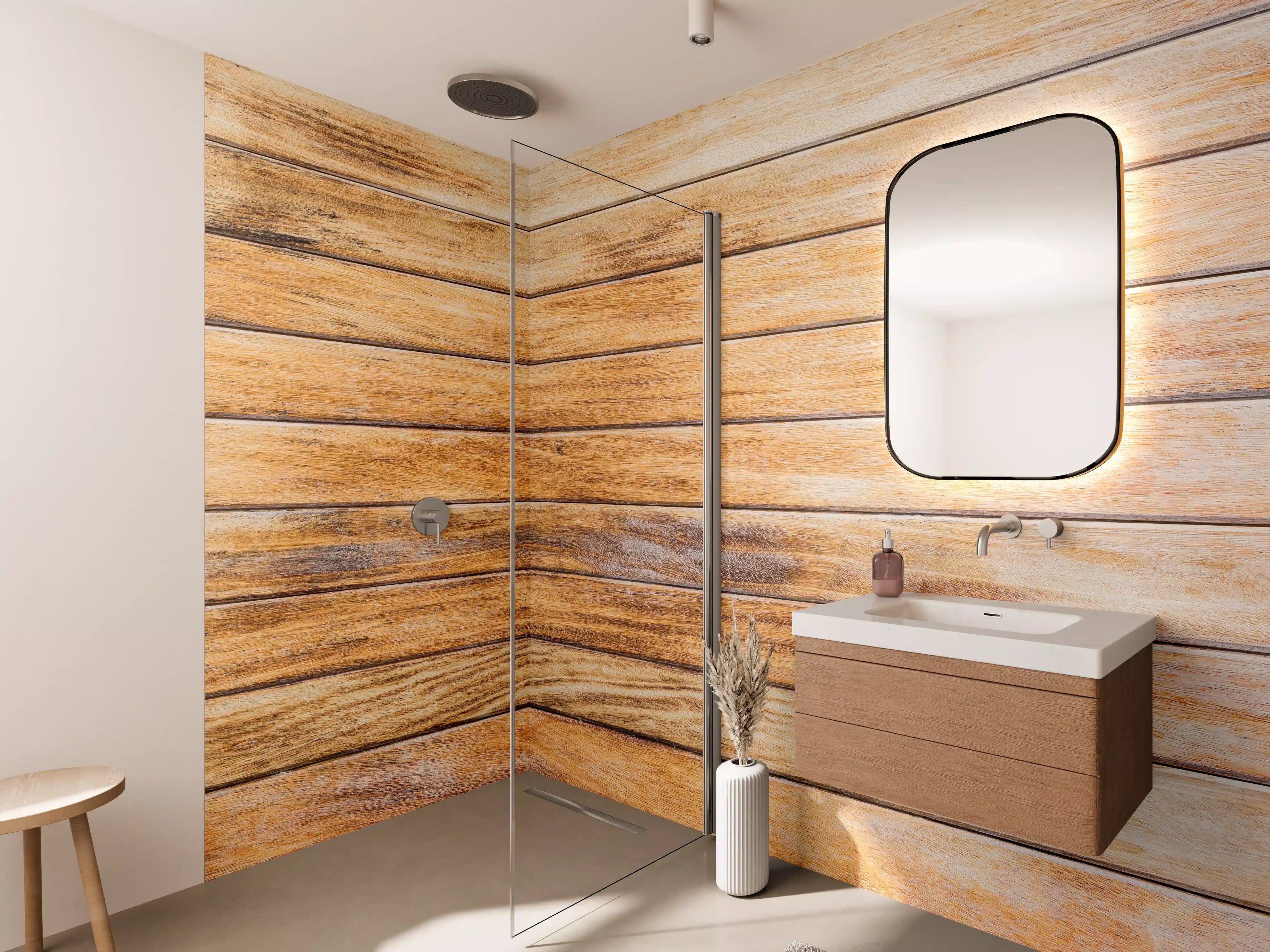 Wandverkleidung Bad - Graue Holzmaserung mit natürlichem Charme