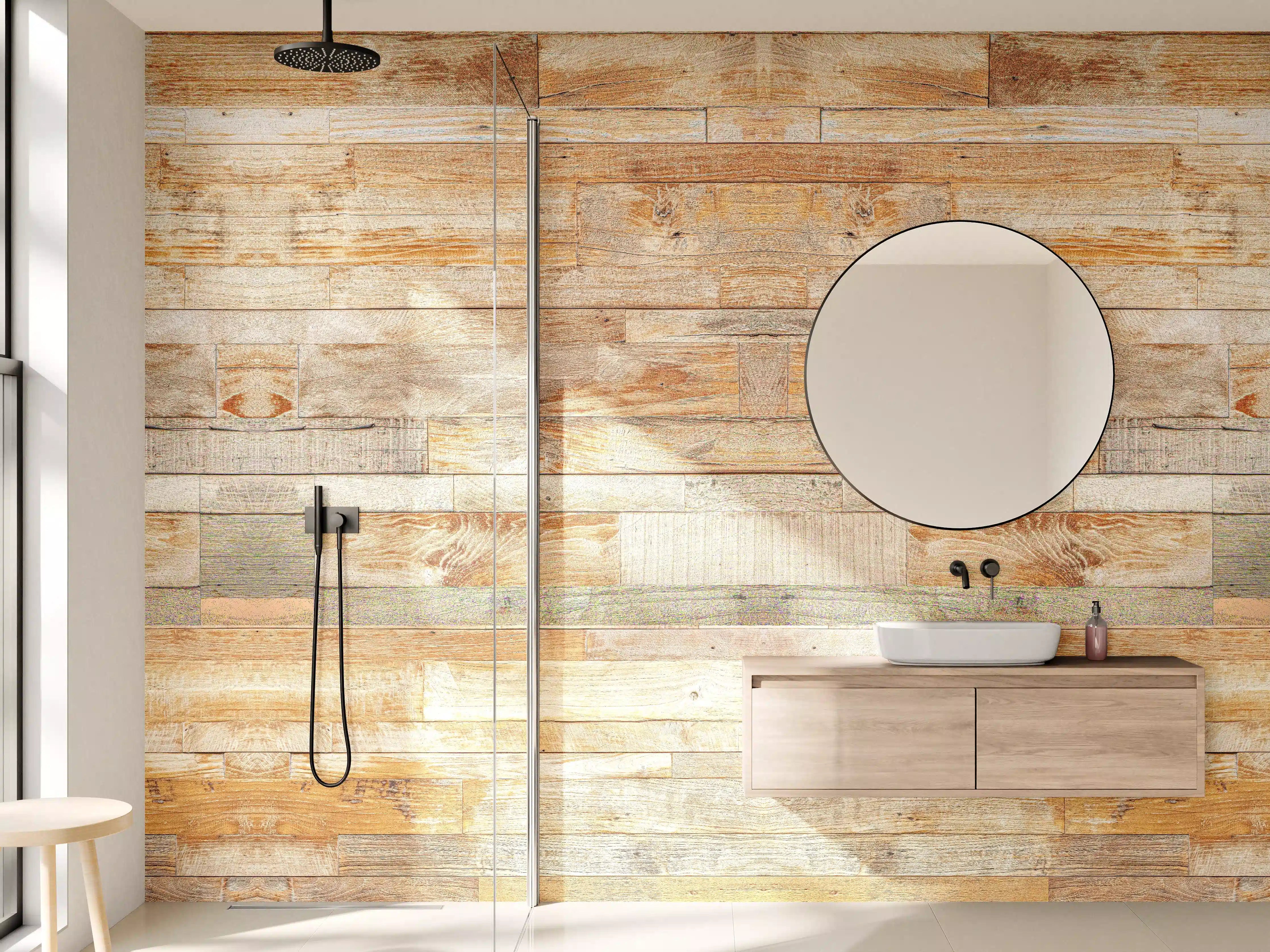 Wandverkleidung Bad - Graue Holzoptik Feinheit