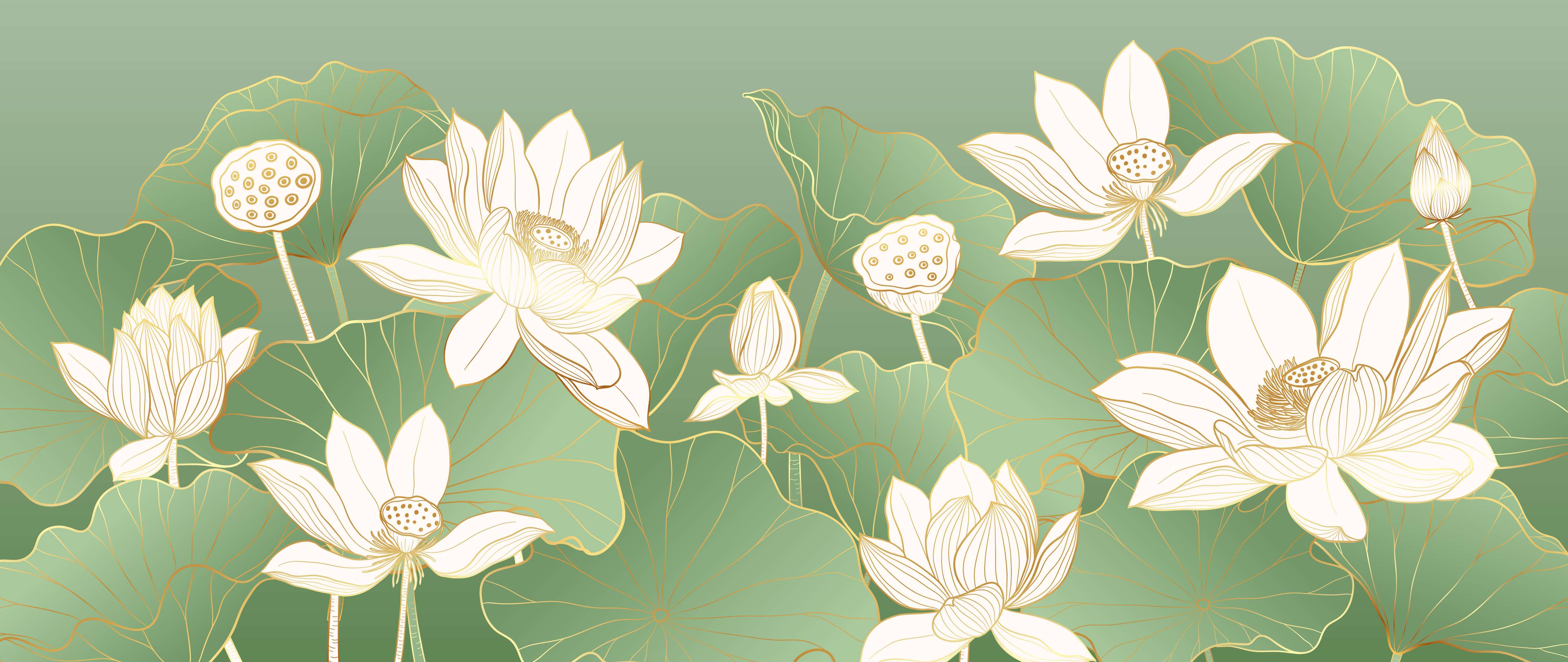 Wandverkleidung Bad-Graue Lotus auf smaragdgrünen Blättern