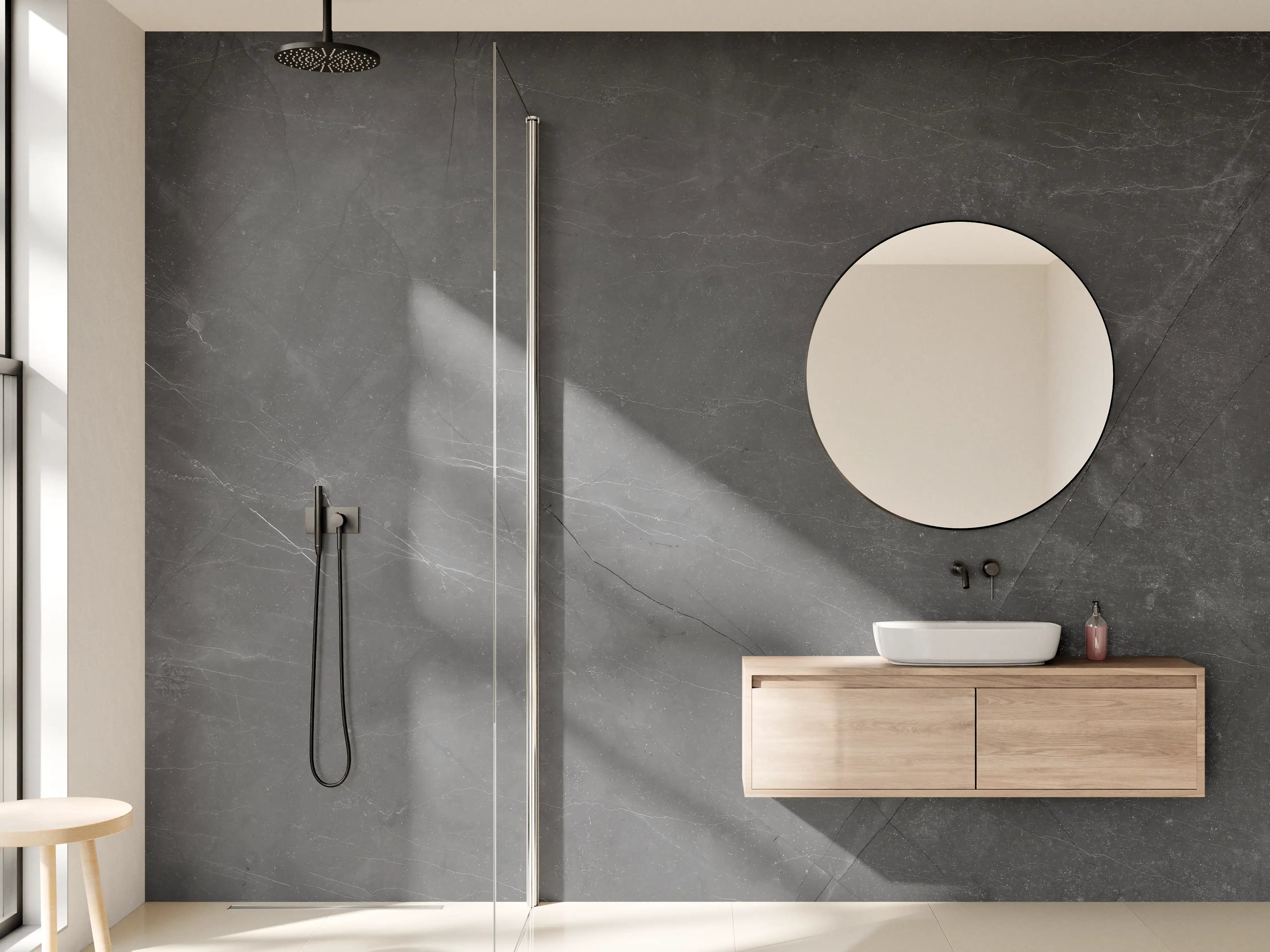 Wandverkleidung Bad - Graue Marmor Textur mit Adern